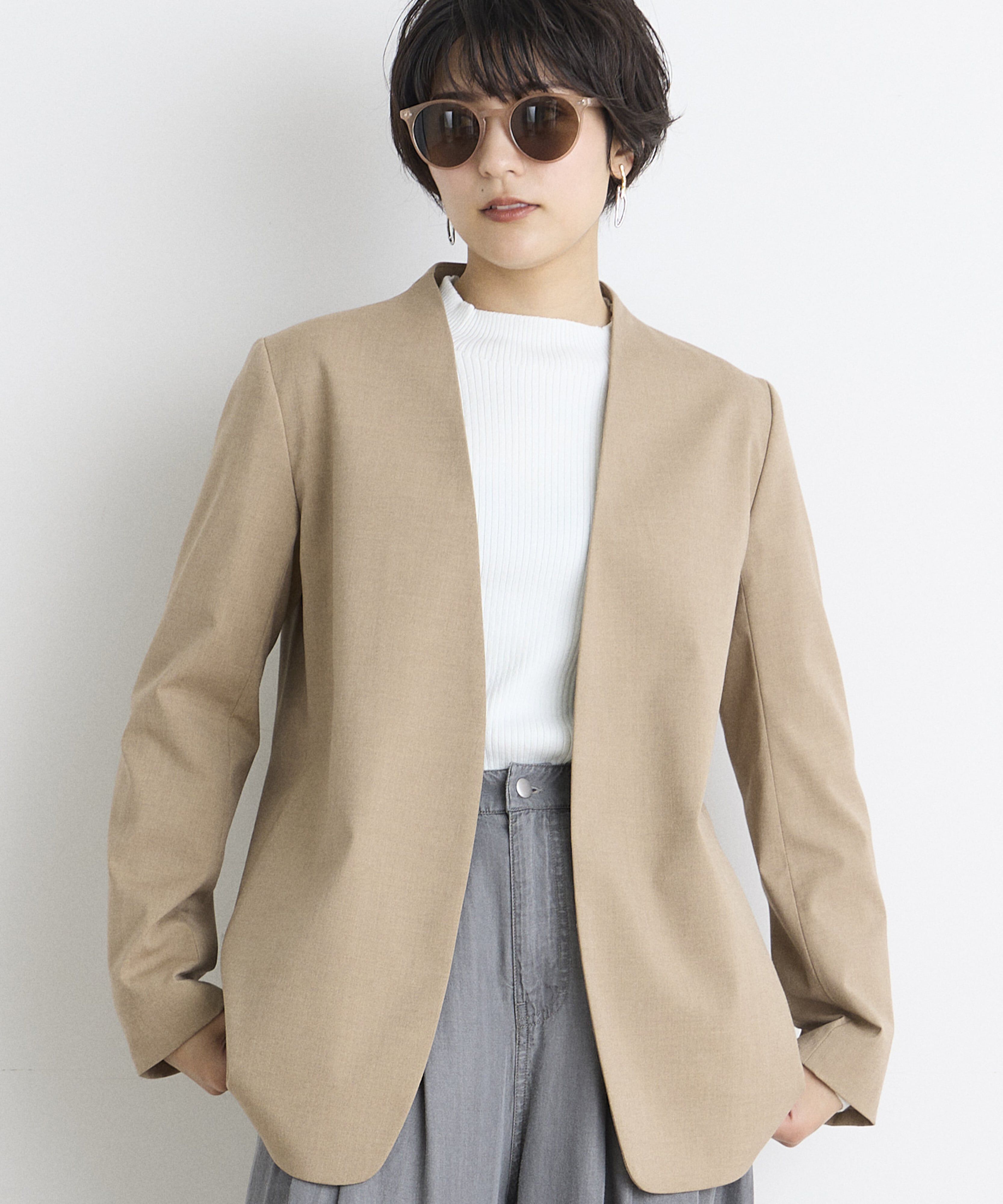 INED「《INED CLARO》カラーレスジャケット」|ノーカラージャケット|