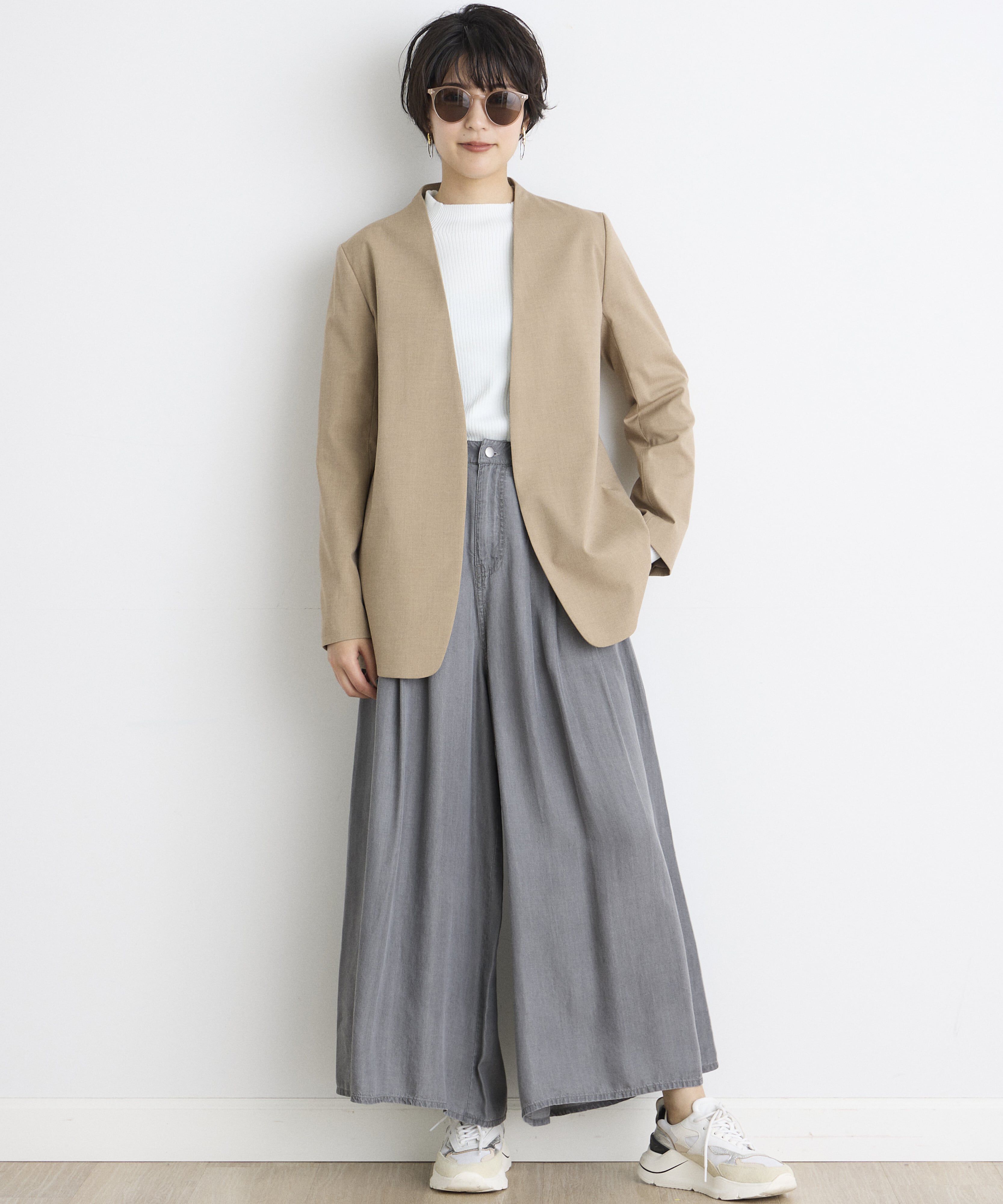 INED「《INED CLARO》カラーレスジャケット」|ノーカラージャケット|