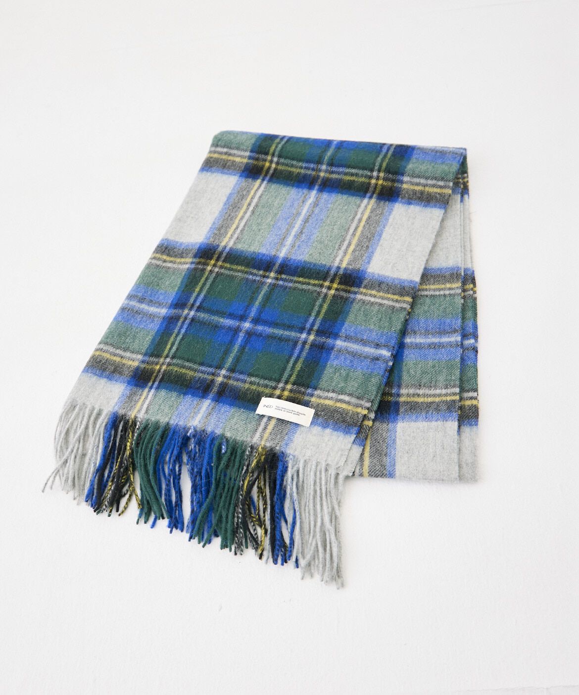 INED「ウールチェックストール」|マフラー|ブルー1