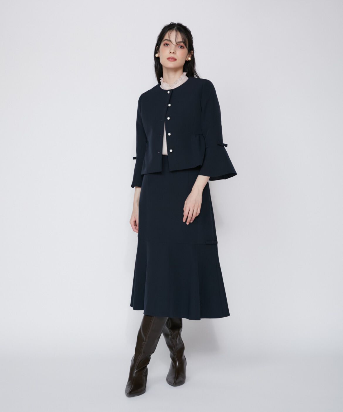 Maglie le cassetto「《プラスサイズ》リボンディテールジャケット《M Maglie le cassetto》」|ノーカラージャケット|