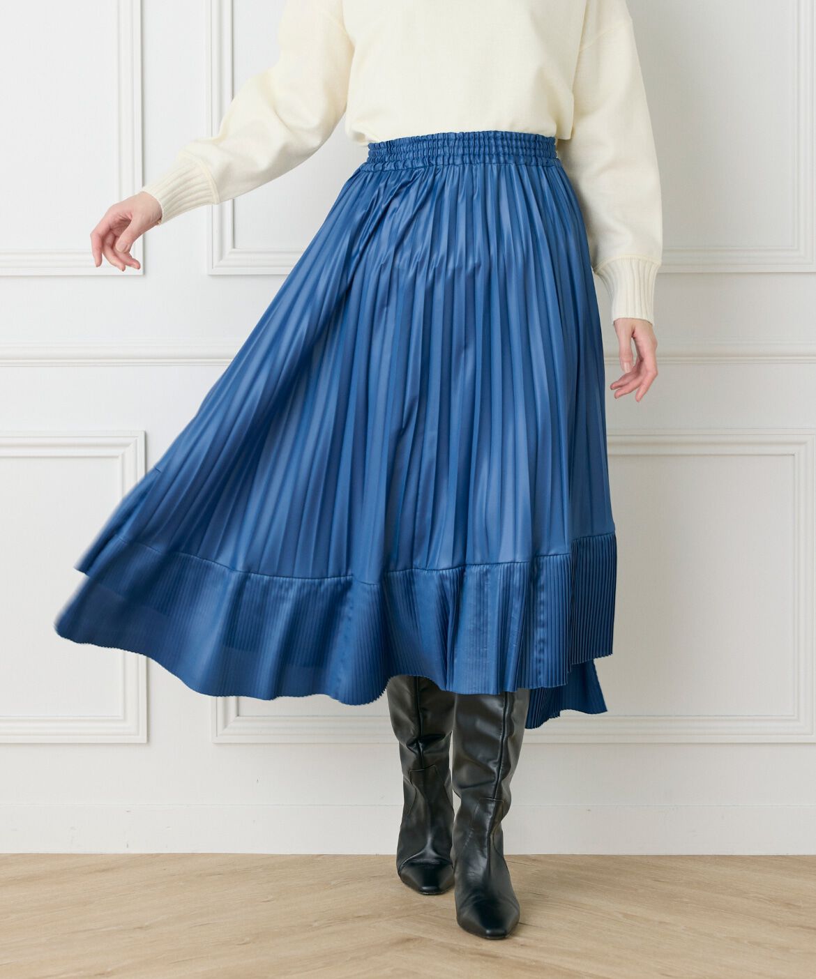 INED「《大きいサイズ》ダイヤモンド加工プリーツスカート」|スカート|