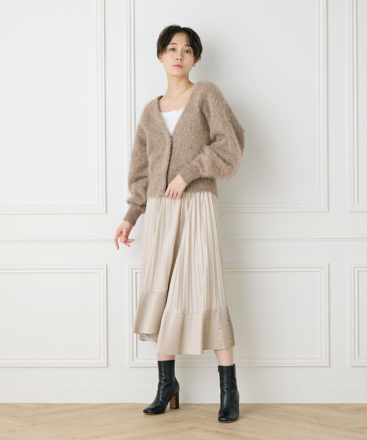 INED「《大きいサイズ》ダイヤモンド加工プリーツスカート」|スカート|