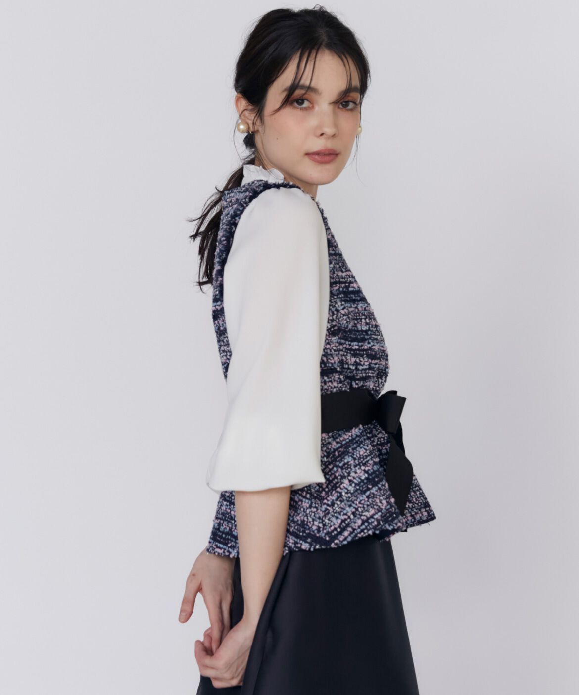 Maglie le cassetto「《M Maglie le cassetto》ファンシーツイードペプラムブラウス」|シャツ・ブラウス|