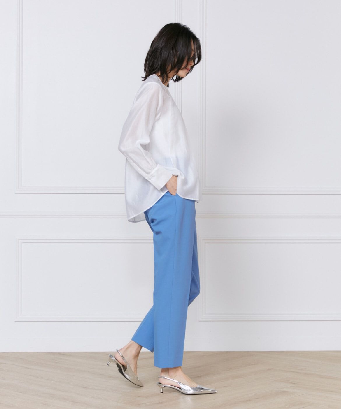 INED「《大きいサイズ》シャイニーローンタックブラウス」|シャツ・ブラウス|