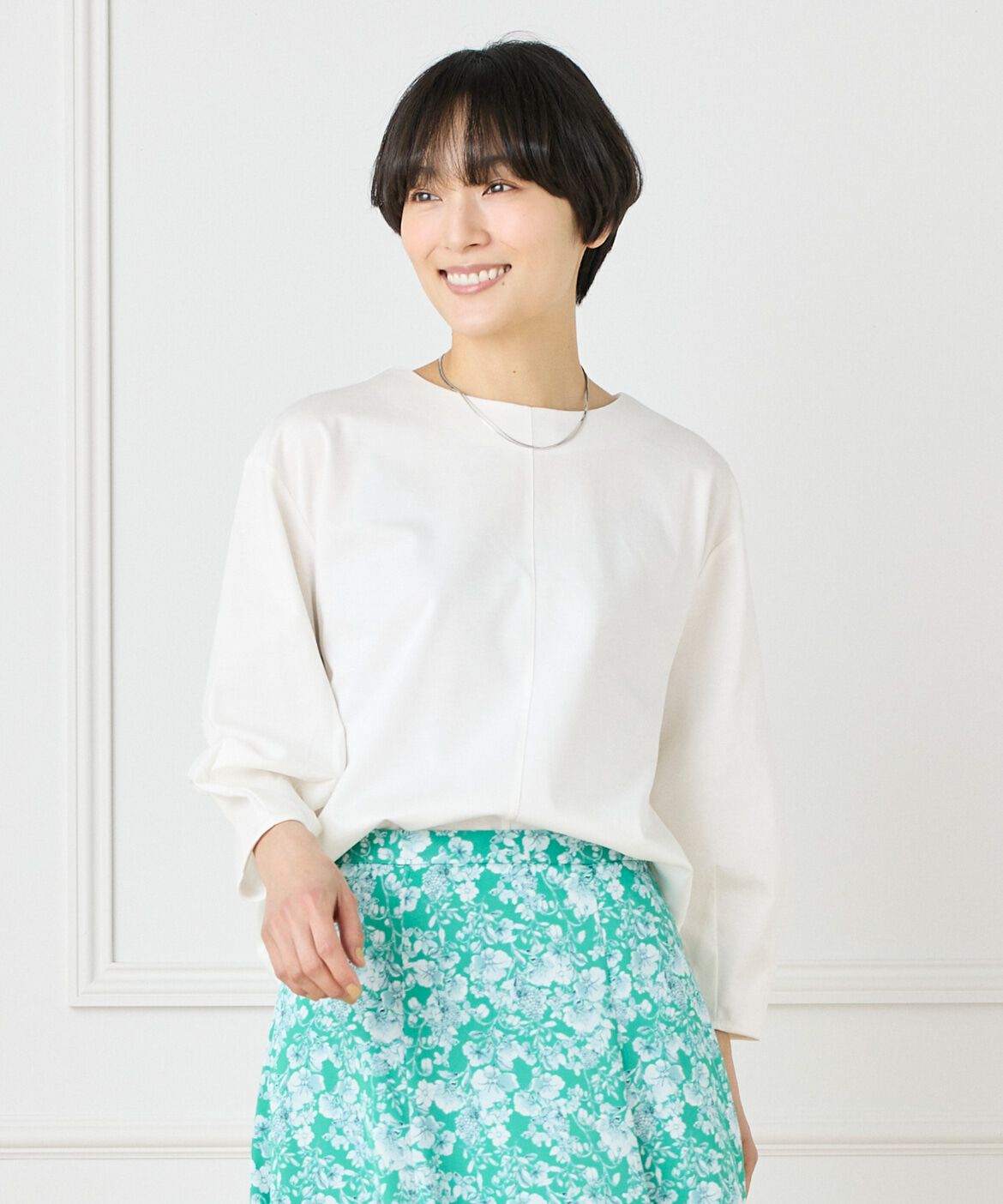 7-IDconcept.「《大きいサイズ》ふんわり袖プルオーバー」|Tシャツ・カットソー|オフホワイト1