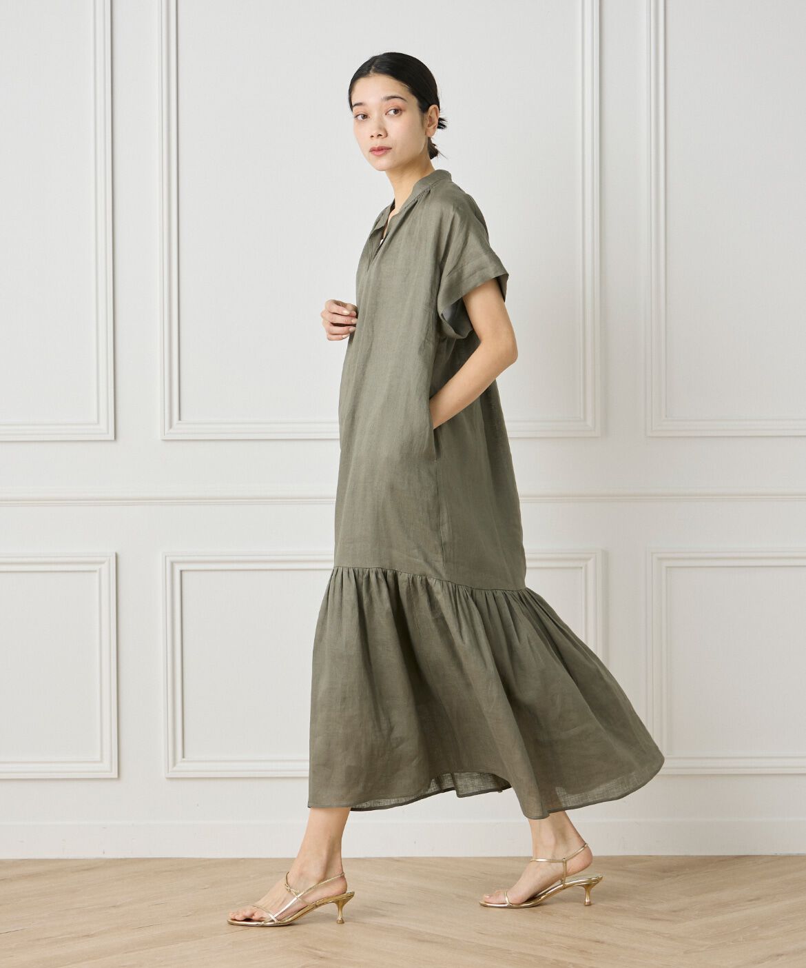 INED「リネンギャザーデザインワンピース」|ワンピース|