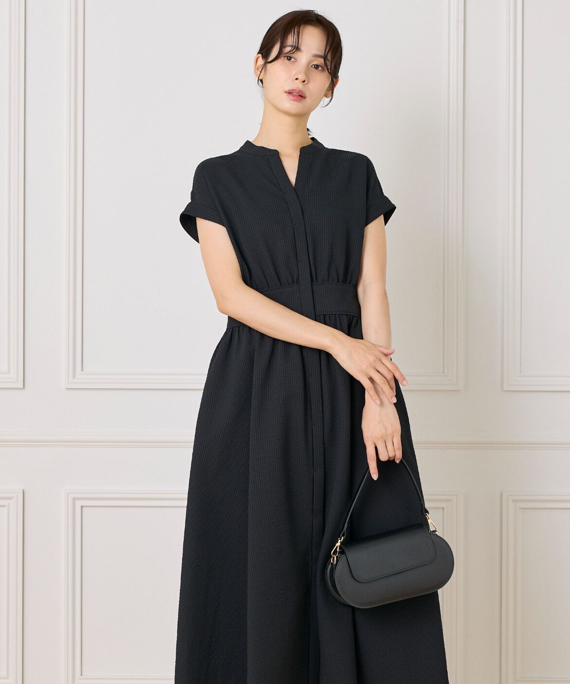 INED「ウエストギャザーワンピース」|ワンピース|ブラック