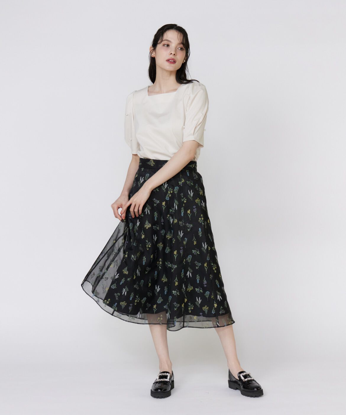 Maglie le cassetto「《大きいサイズ》袖パールカットソー」|Tシャツ・カットソー|