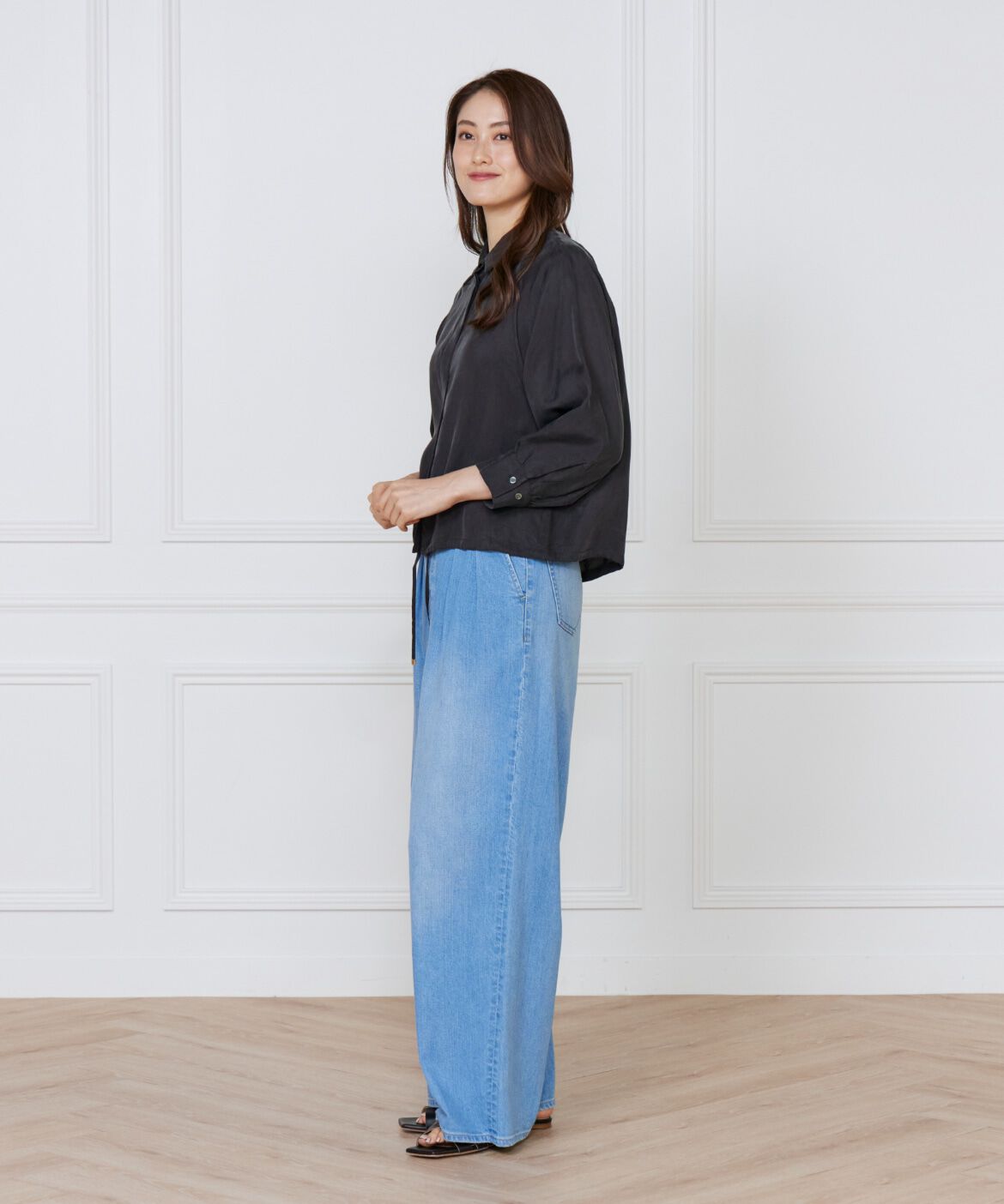 INED「《大きいサイズ》キュプラフィブリルラグランスリーブシャツ」|シャツ・ブラウス|