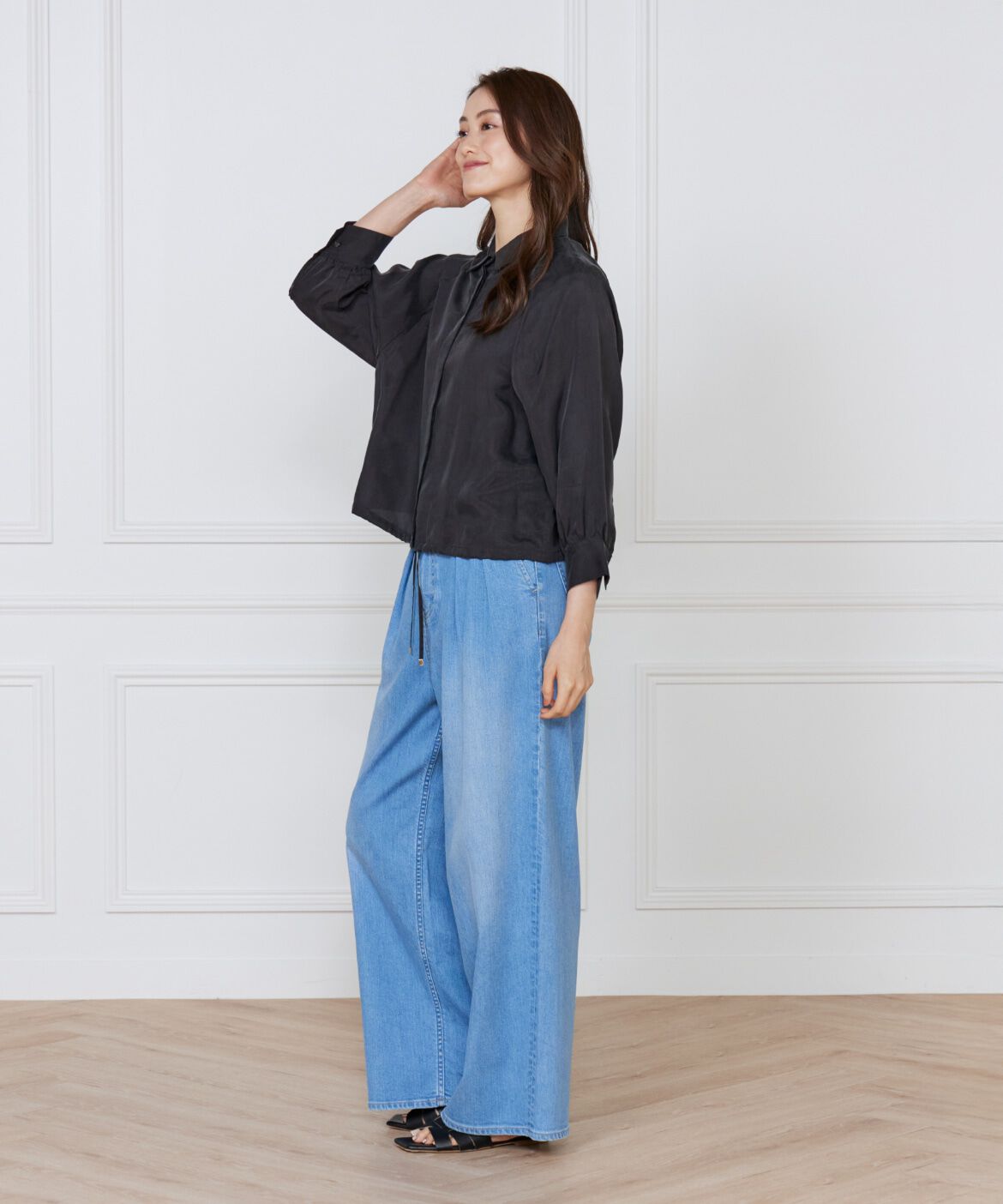 INED「《大きいサイズ》キュプラフィブリルラグランスリーブシャツ」|シャツ・ブラウス|