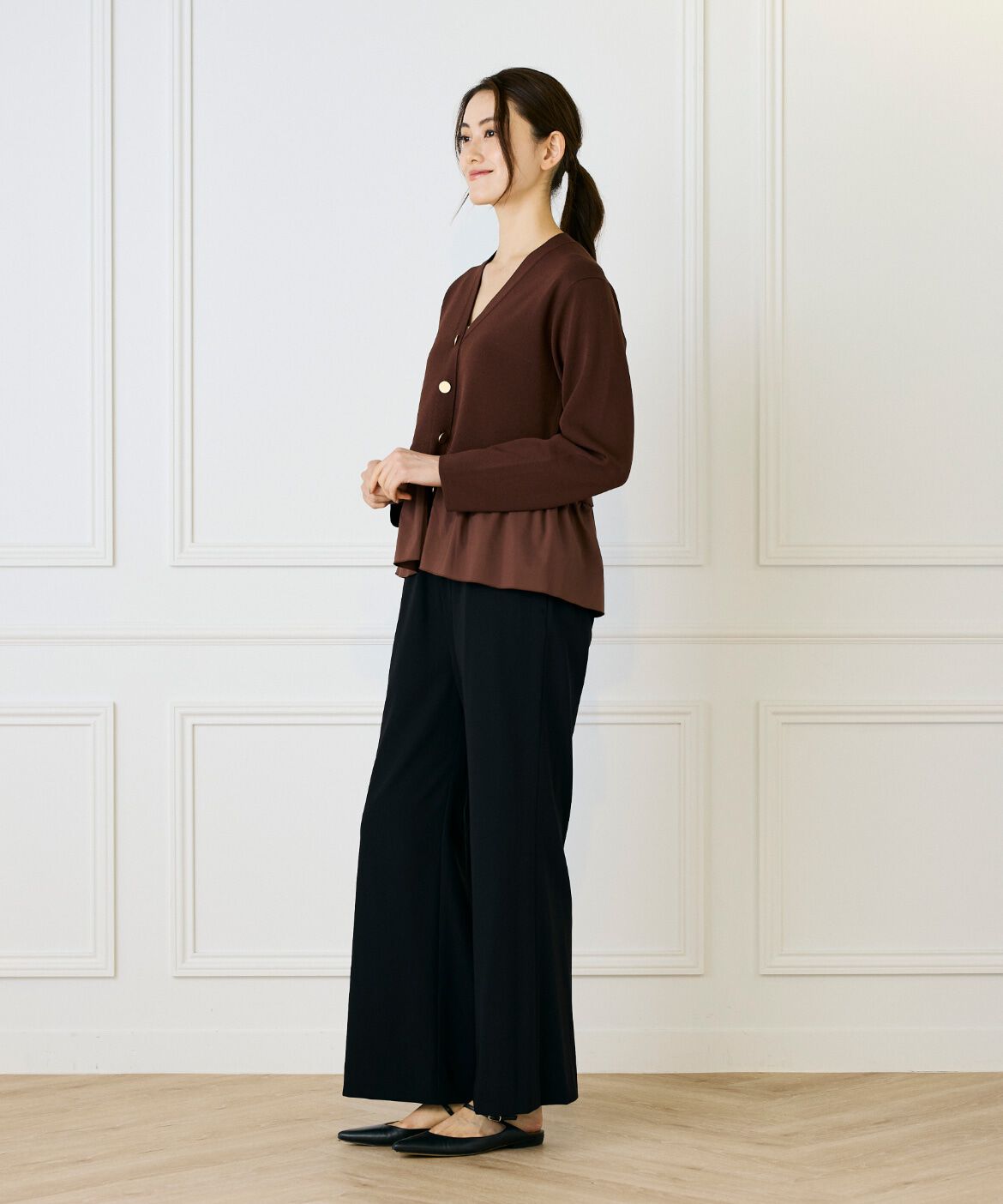 Le Souk「異素材フリルミラノリブカーディガン」|カーディガン|