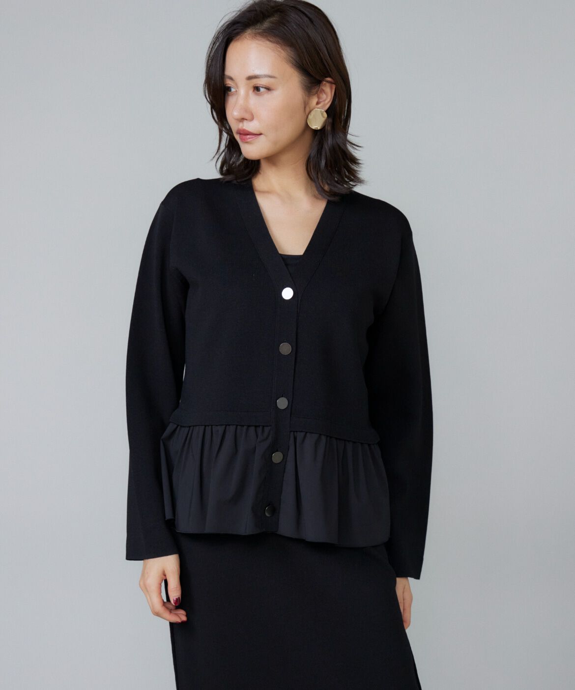 Le Souk「異素材フリルミラノリブカーディガン」|カーディガン|