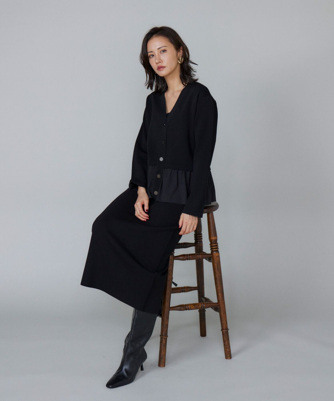 Le Souk「異素材フリルミラノリブカーディガン」|カーディガン|