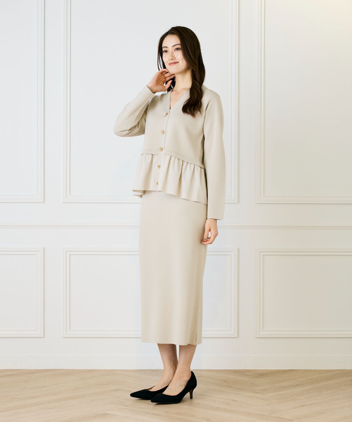 Le Souk「異素材フリルミラノリブカーディガン」|カーディガン|