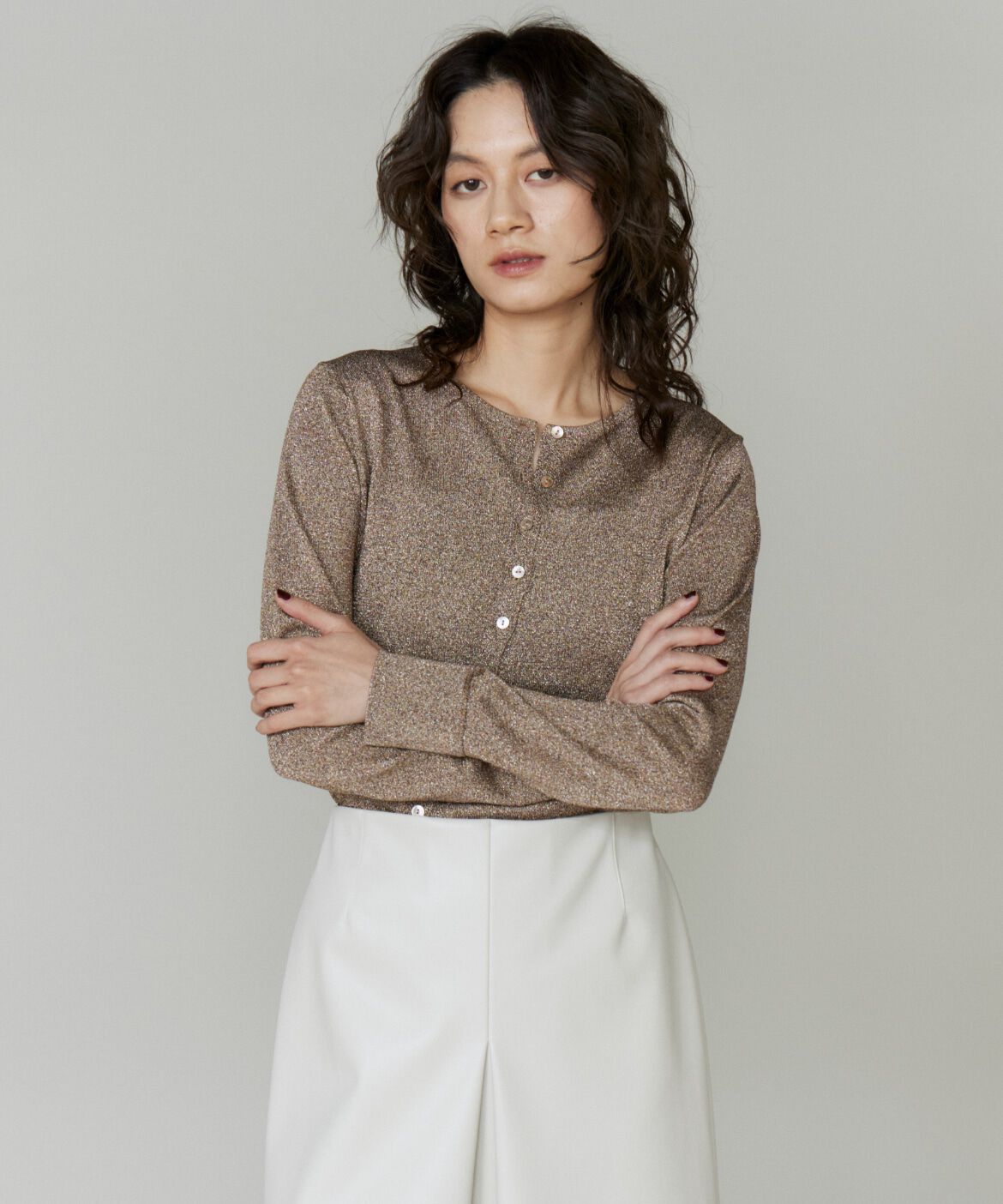 la veille by SUPERIOR CLOSET「アシンメトリーラメカーディガン」|カーディガン|