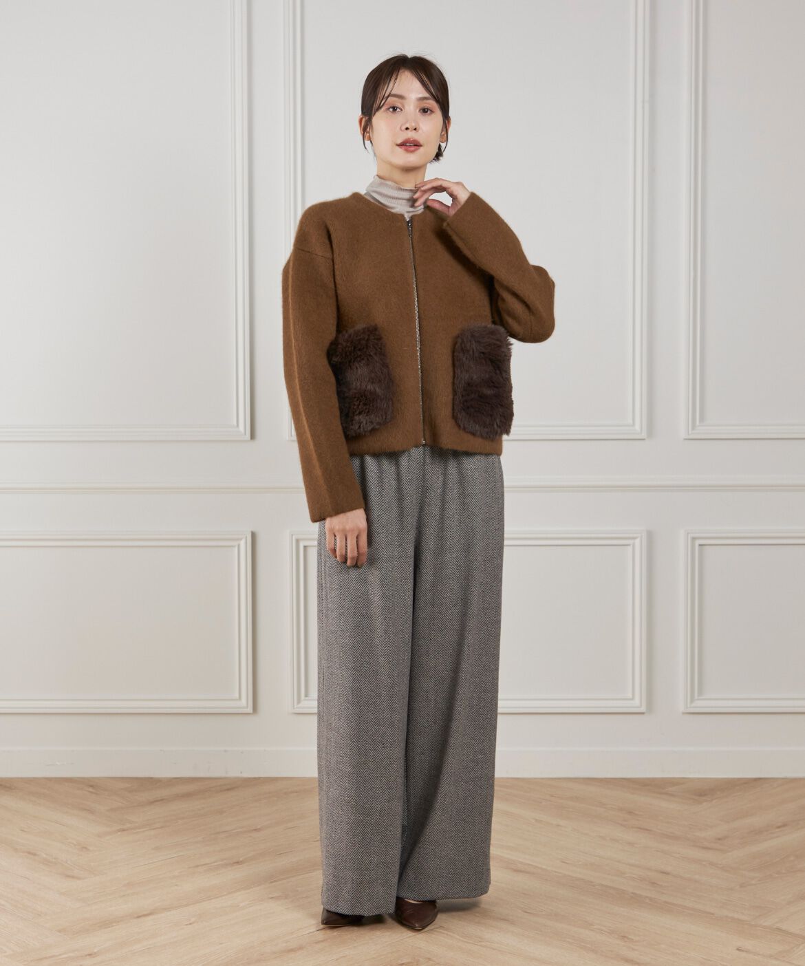 Le Souk「《45th限定企画》フェイクファーポケット ラクーン ニットブルゾン」|カーディガン|