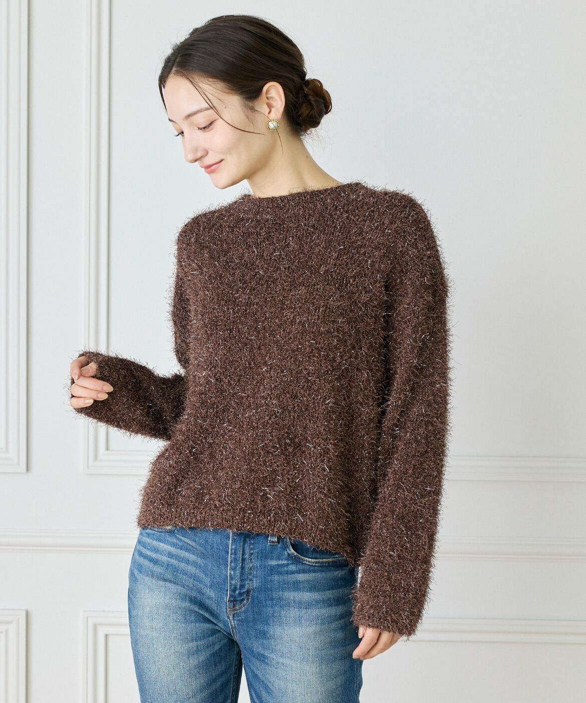 Le Souk「《大きいサイズ》フェザーヤーンニットプルオーバー」|ニット・セーター|ブラウン