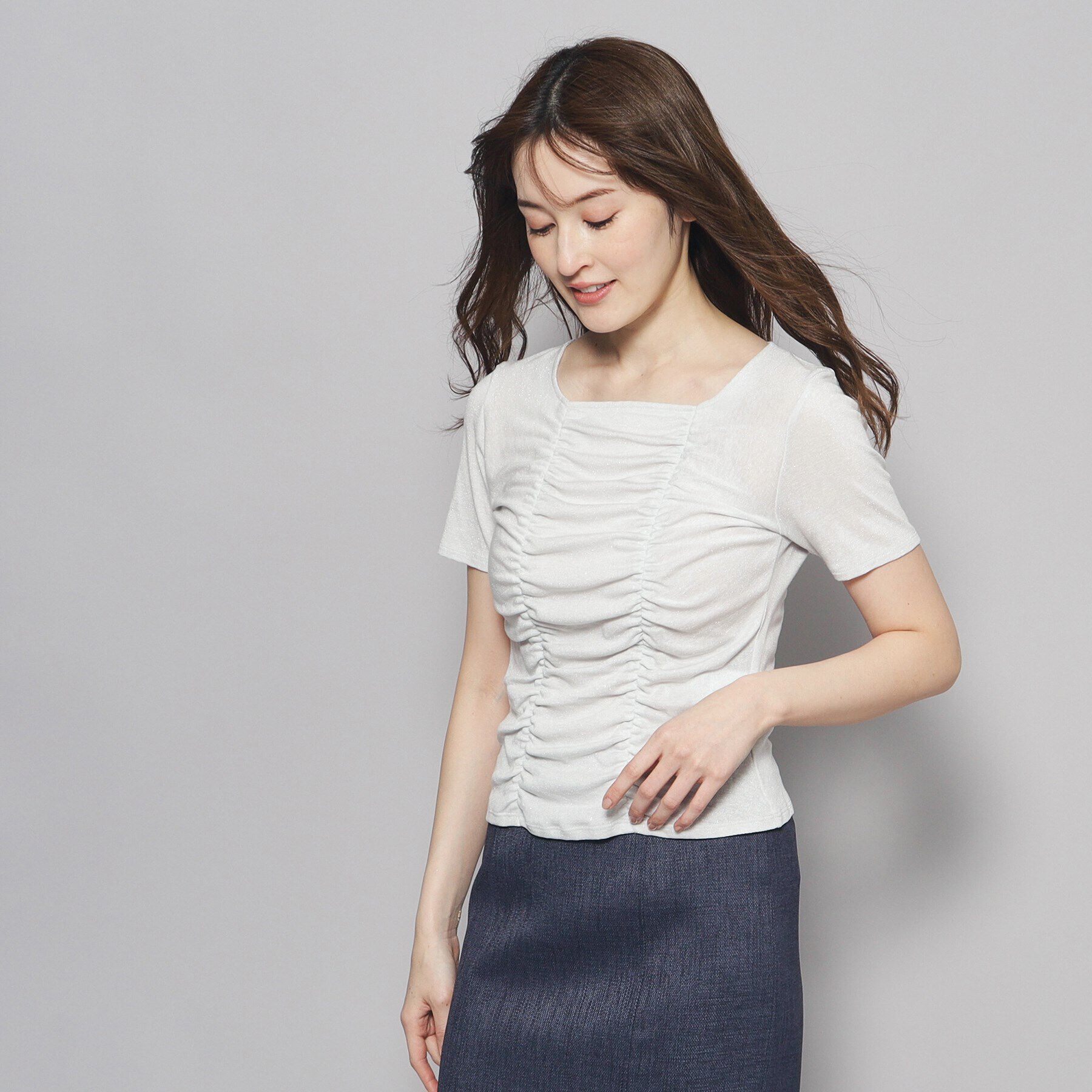 COUP DE CHANCE「【洗える／日本製】華やかギャザーラメジャージ」|Tシャツ・カットソー|
