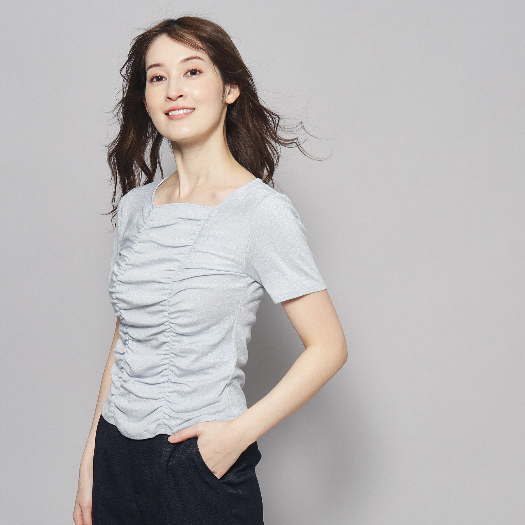 COUP DE CHANCE「【洗える／日本製】華やかギャザーラメジャージ」|Tシャツ・カットソー|