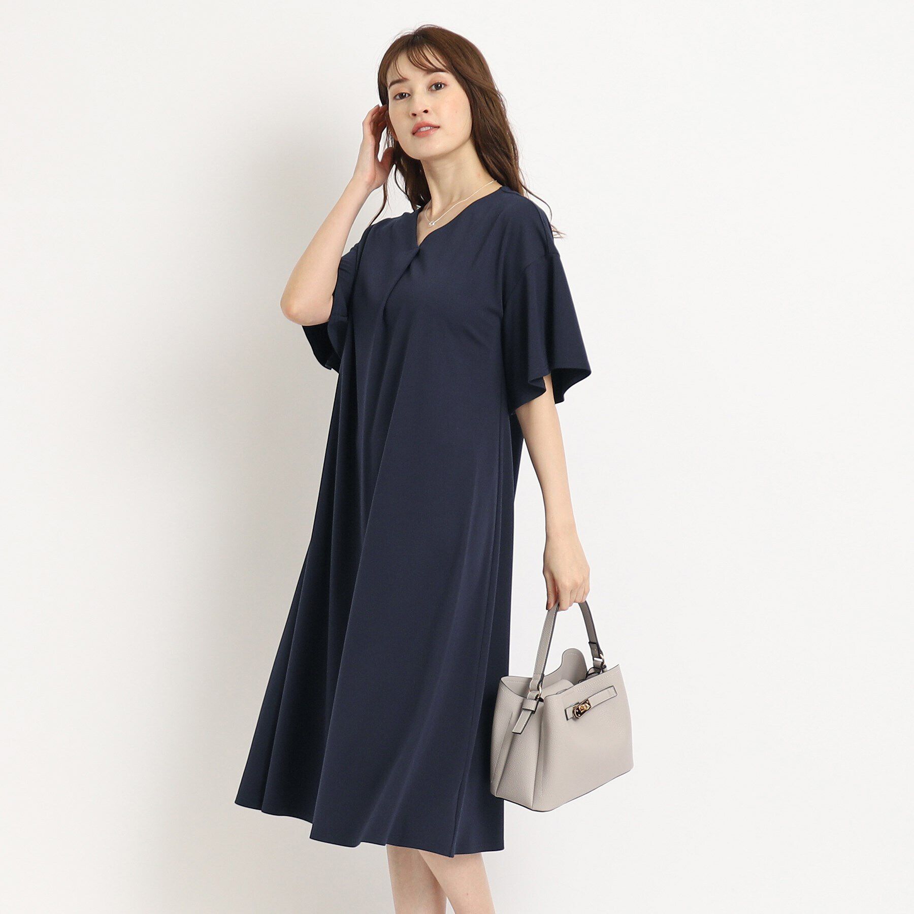 COUP DE CHANCE「【洗える／裏地無し／ジャージ素材】セミフレアーワンピース」|ワンピース|ネイビー(094)