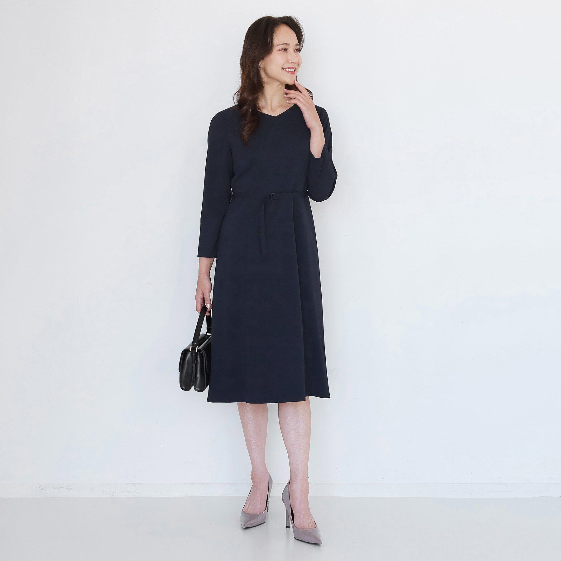 COUP DE CHANCE「【手洗い可／日本製／伸縮性／セットアップ可】共地ベルト付フレアーワンピース」|ワンピース|