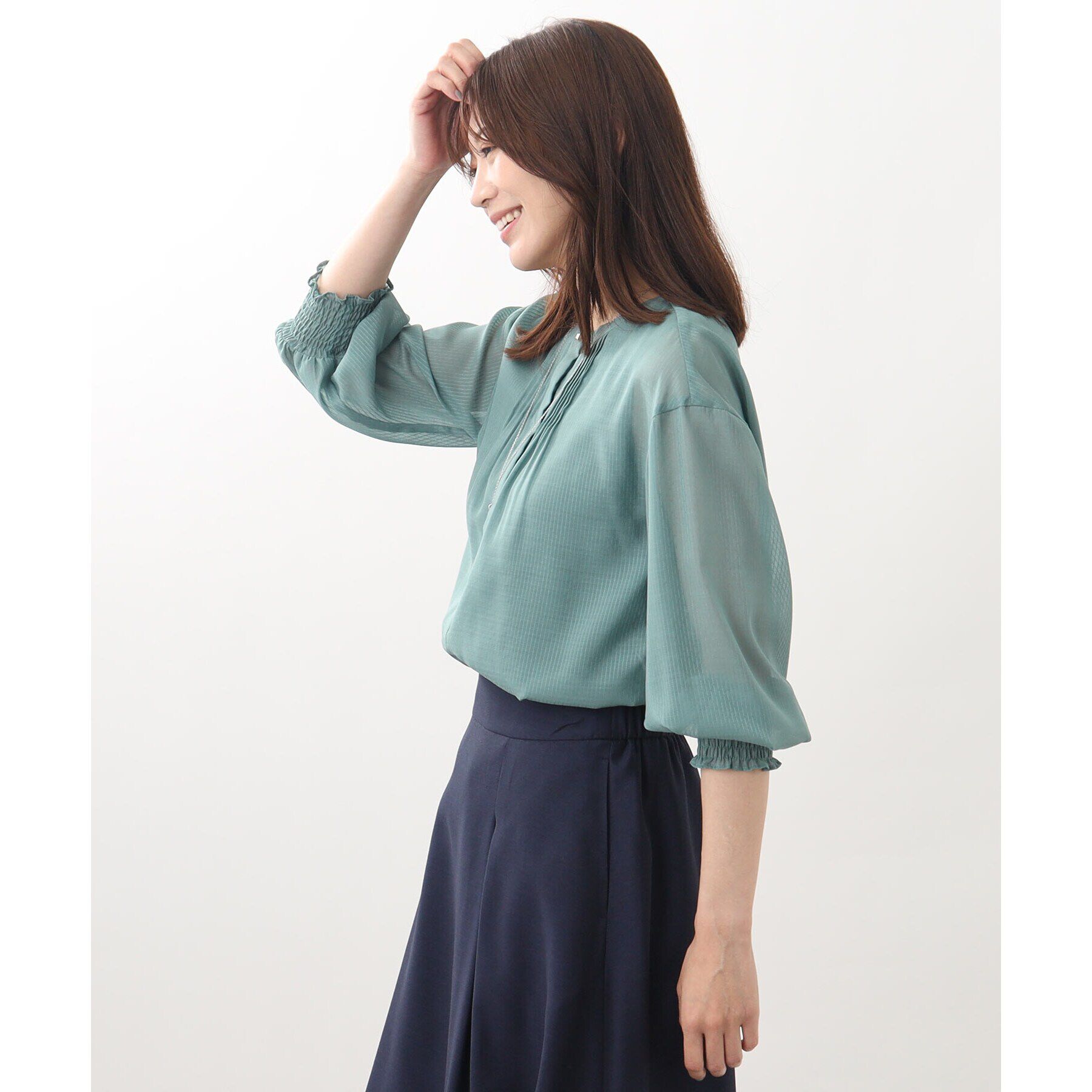 Reflect「【接触冷感／洗える】ピンタックシアーブラウス」|シャツ・ブラウス|