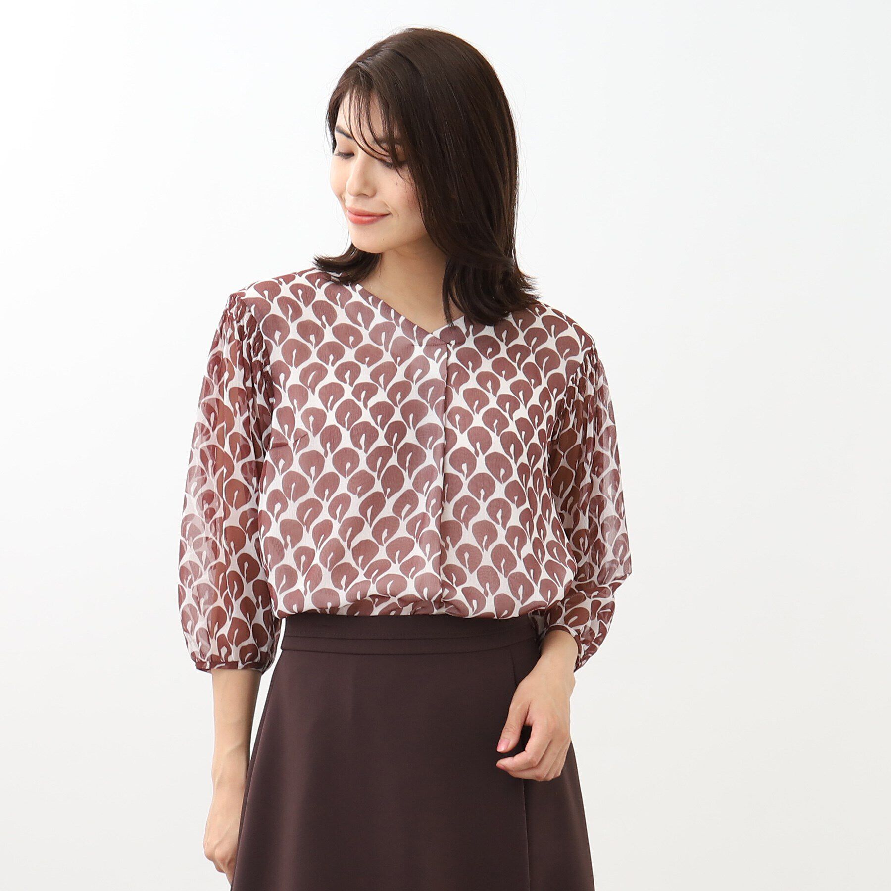 Reflect「【マシンウォッシュ】華やかプリントブラウス」|シャツ・ブラウス|