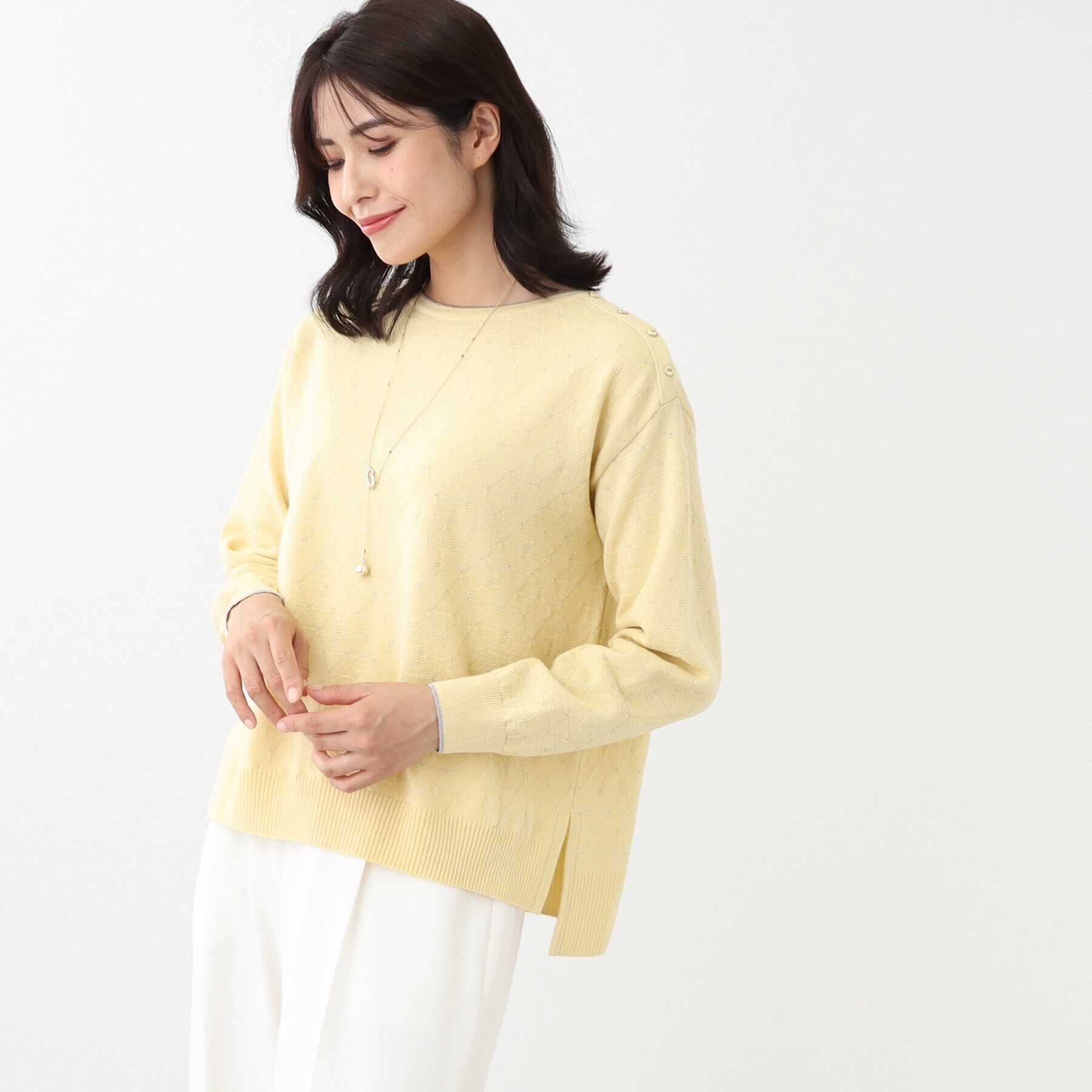 Reflect「【洗える】ラメジャカードニット」|ニット・セーター|ライトイエロー(43