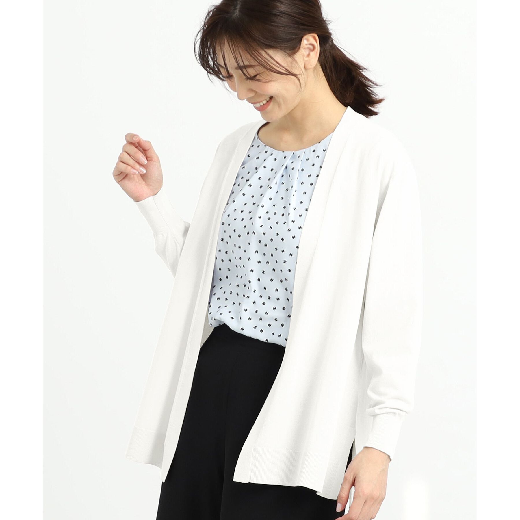 Reflect「【夏SALE／単品使いもできる】プリントブラウス着流しカーディガンニット」|カーディガン|オフホワイト(003