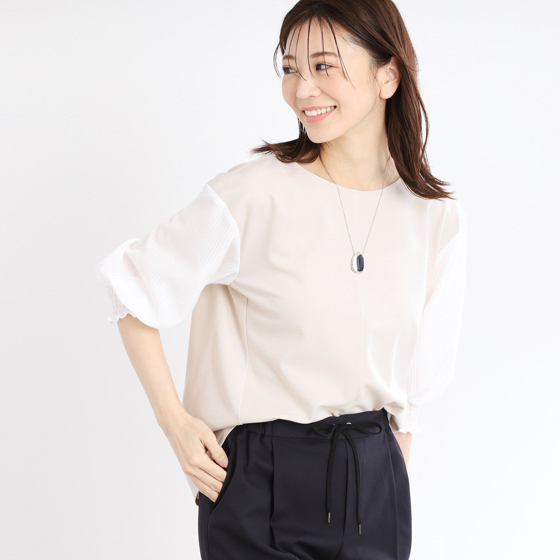 Reflect「【手洗い可】シアーストライプスリーブブラウス」|シャツ・ブラウス|