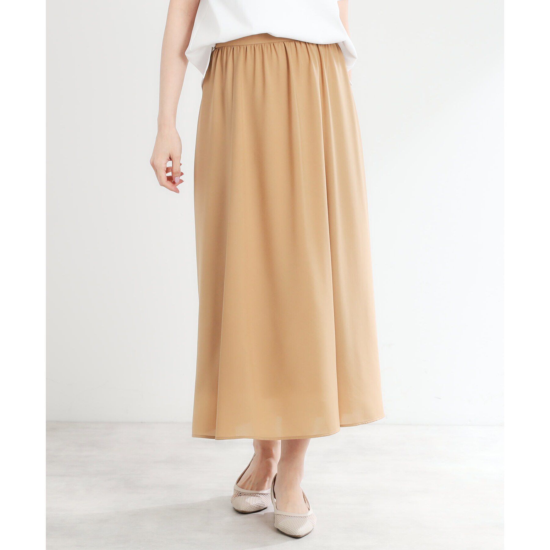 Reflect「【マシンウォッシュ可】フリュイドロングスカート」|スカート|キャメルブラウン(0