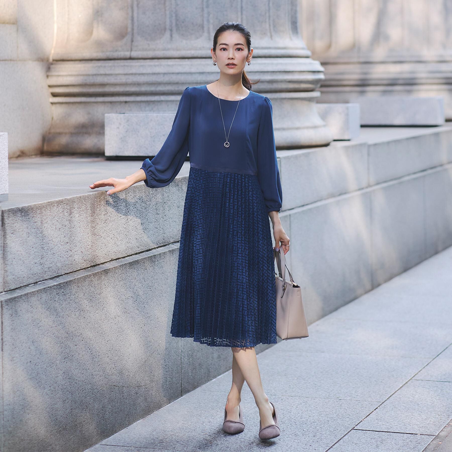 Reflect「【フォーマル／入卒／一枚で着映え◎】シフォン&times;幾何柄レースプリーツワンピース」|ワンピース|