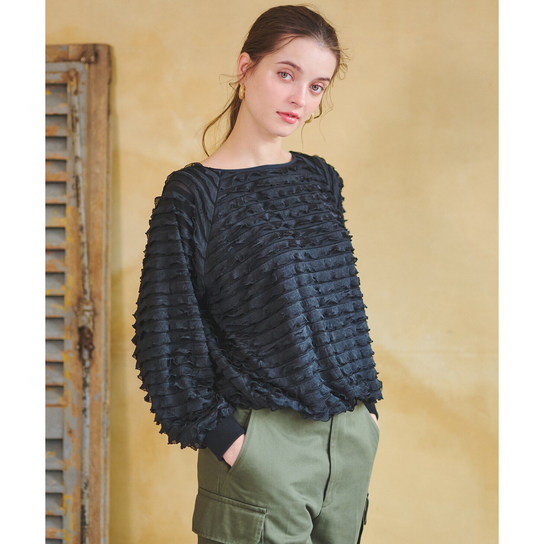 DRESSTERIOR「フリルジャージープルオーバー」|Tシャツ・カットソー|