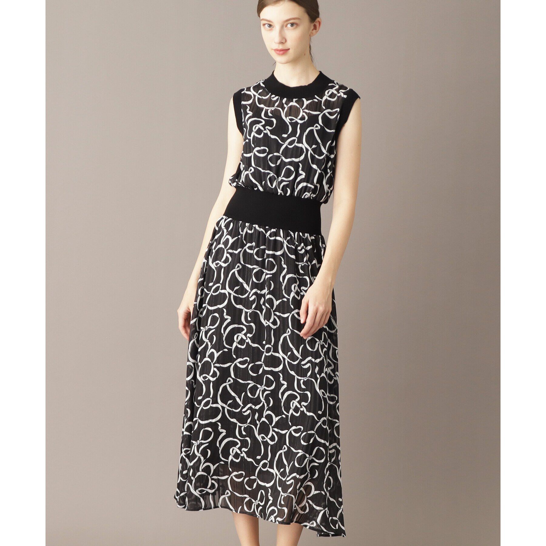 DRESSTERIOR「シアーリボンテーププリントドレス」|ワンピース|