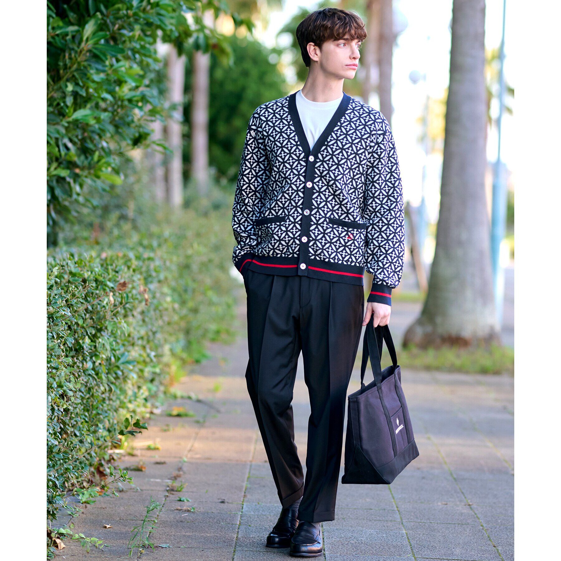 DRESSTERIOR「オーバーラップサークル ジャカード ニットカーディガン」|カーディガン|