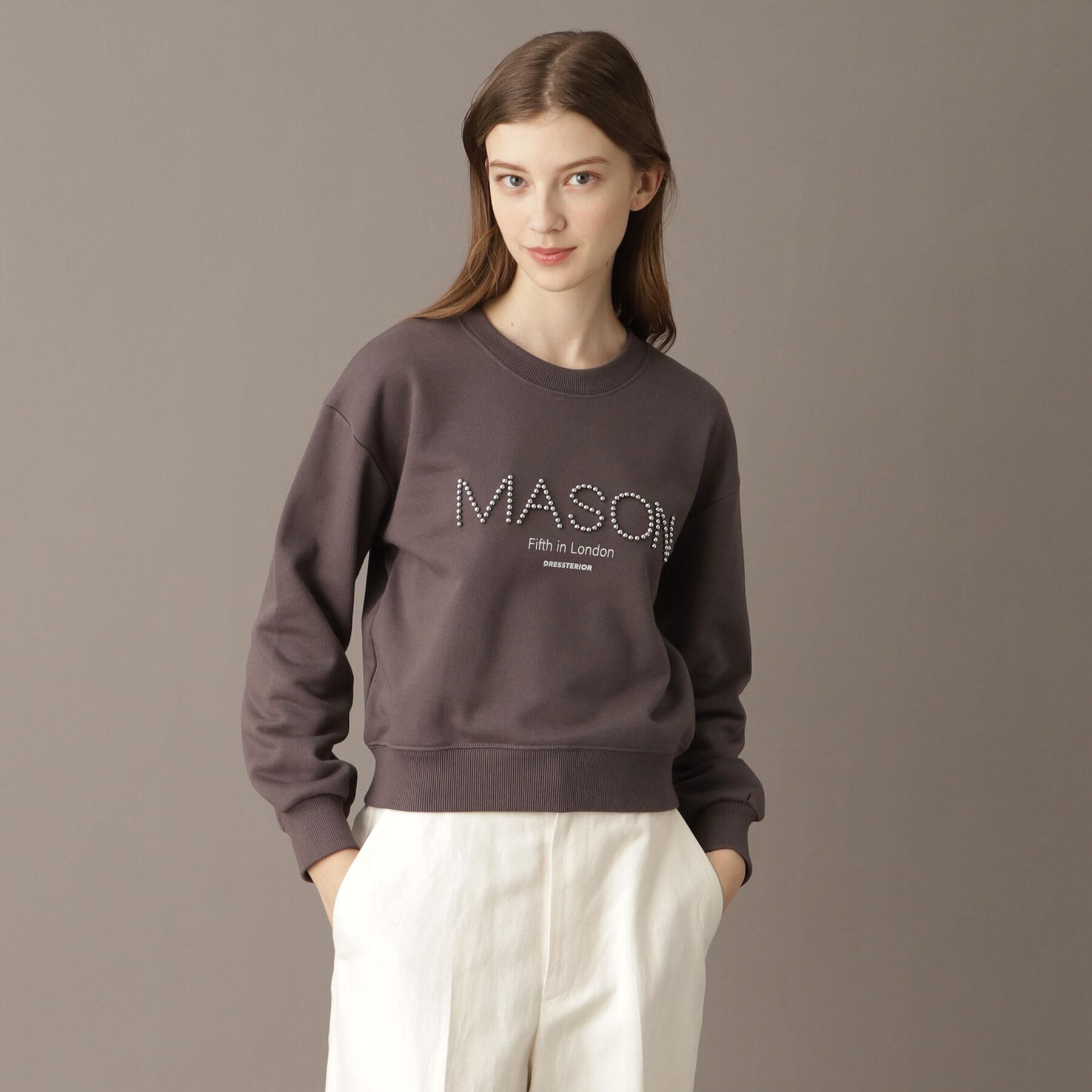 DRESSTERIOR「【洗える/ショート丈】メイソンスタッズロゴ裏毛プルオーバー」|パーカー|