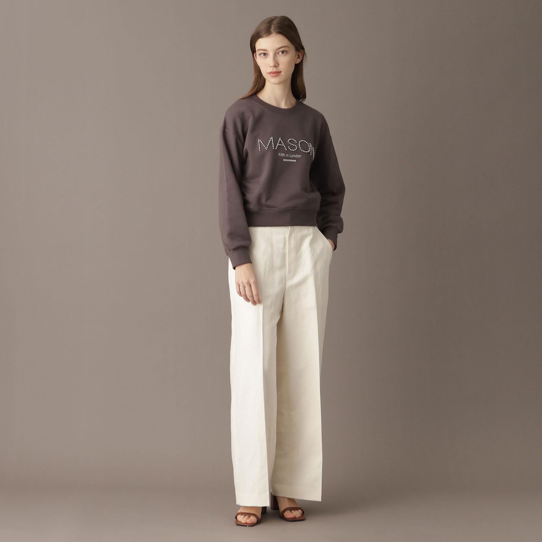 DRESSTERIOR「【洗える/ショート丈】メイソンスタッズロゴ裏毛プルオーバー」|パーカー|