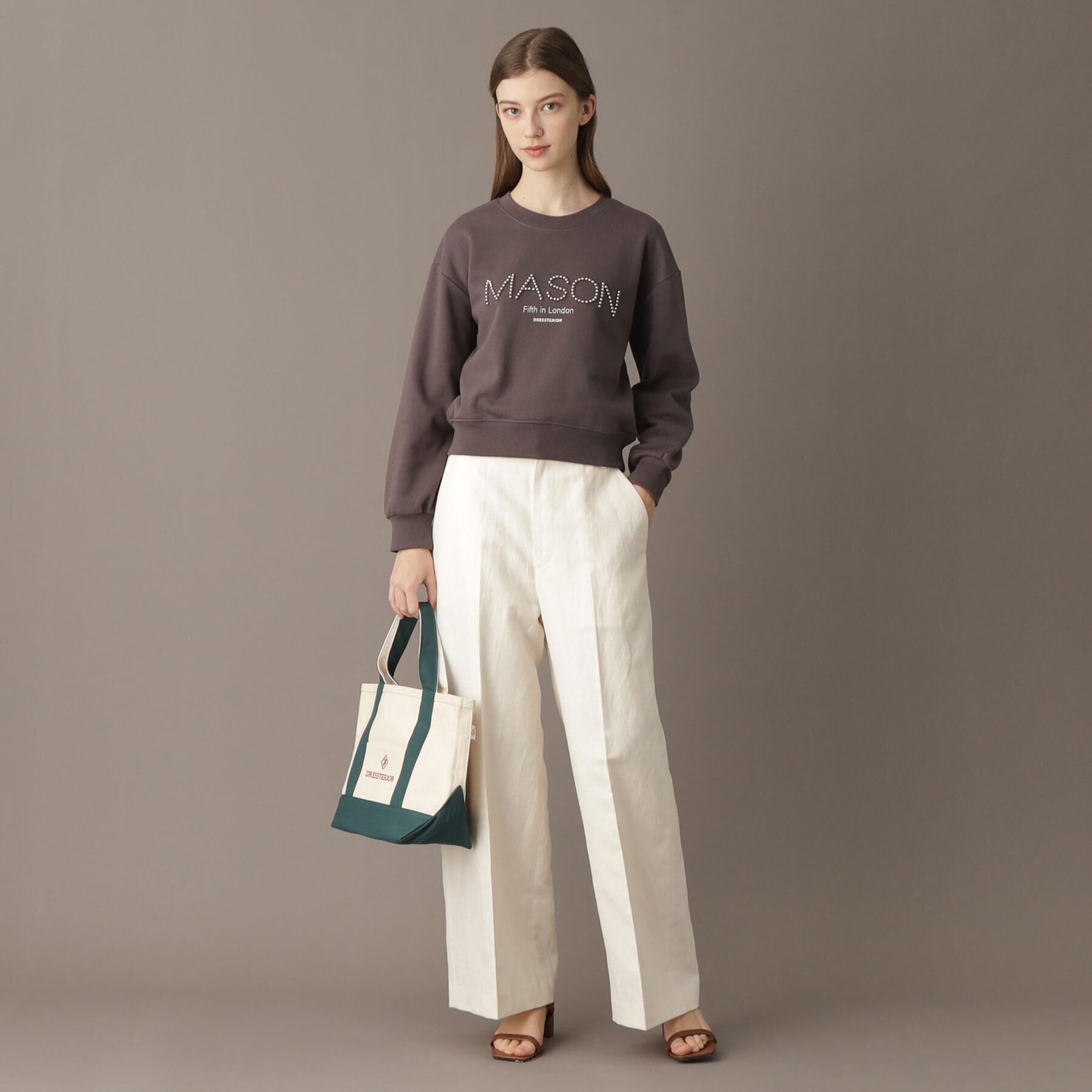 DRESSTERIOR「【洗える/ショート丈】メイソンスタッズロゴ裏毛プルオーバー」|パーカー|