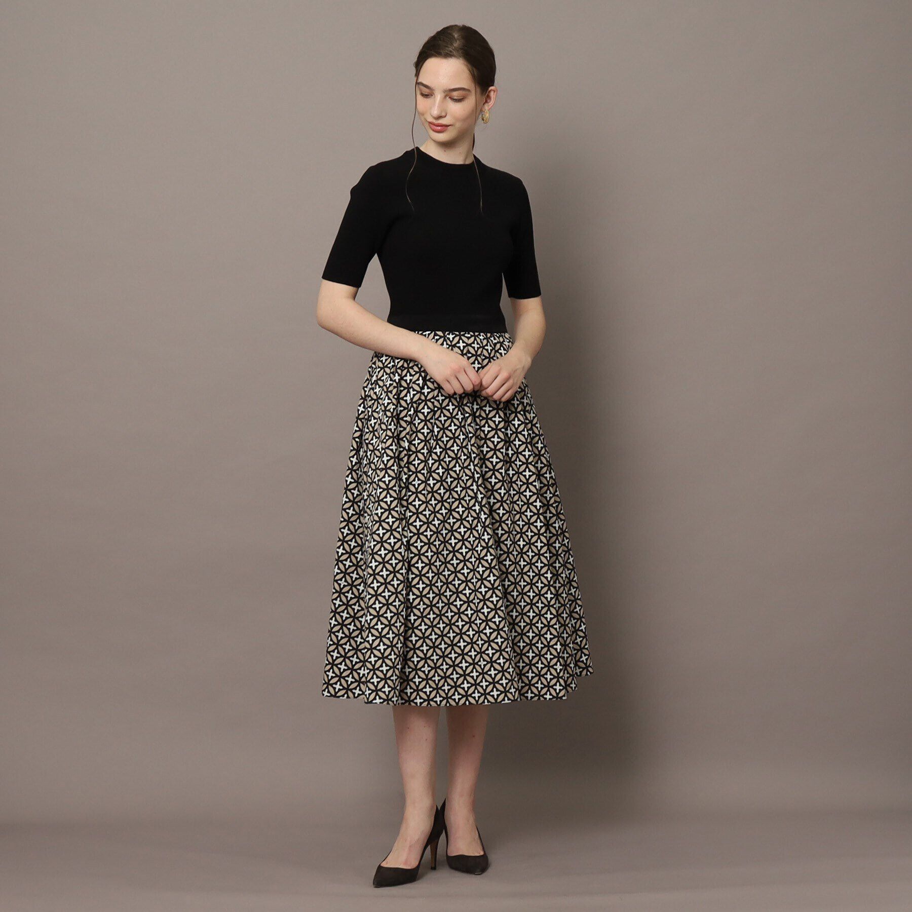 DRESSTERIOR「【着映え/洗える】オーバーラップサークルリブニットコンビドレス」|ワンピース|