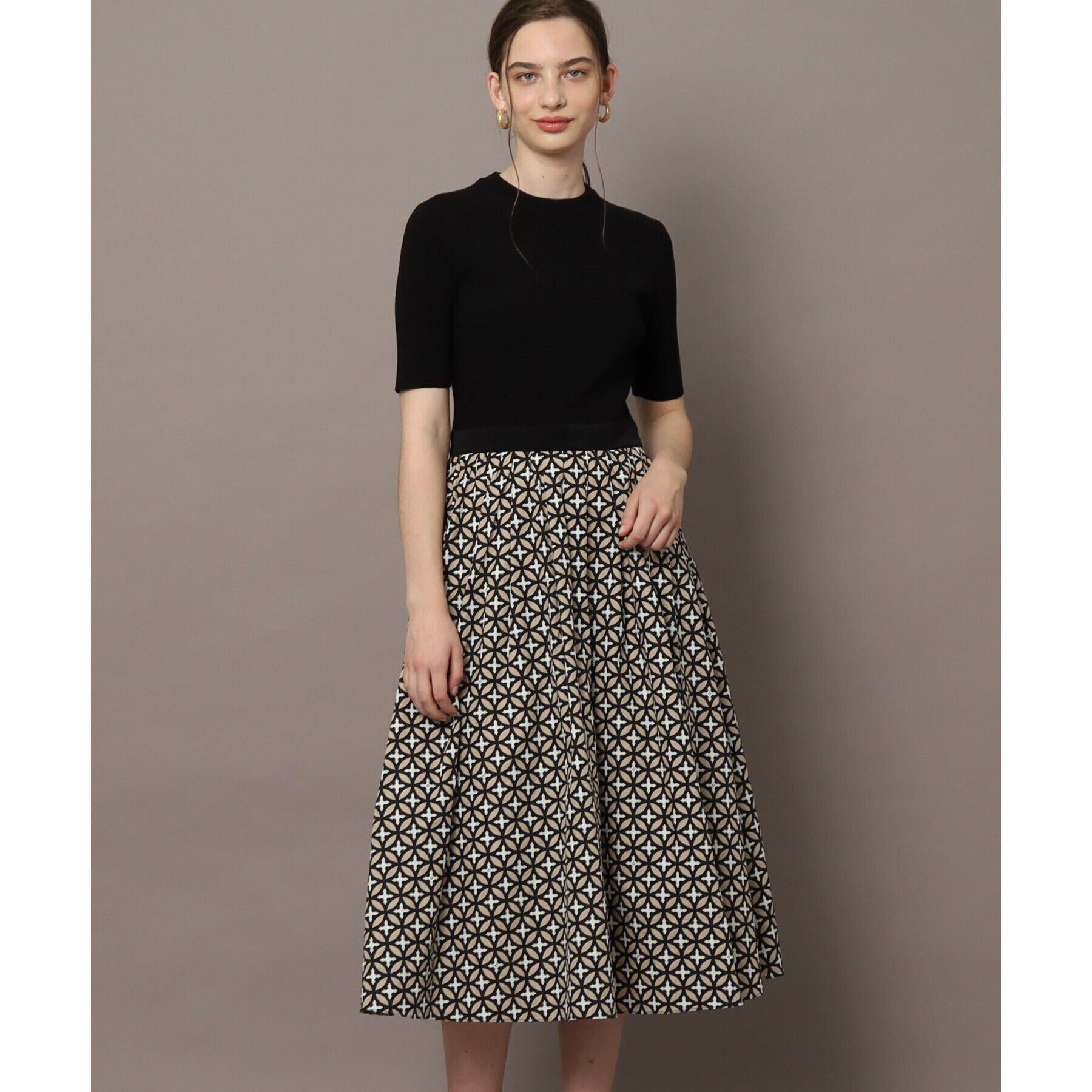 DRESSTERIOR「【着映え/洗える】オーバーラップサークルリブニットコンビドレス」|ワンピース|