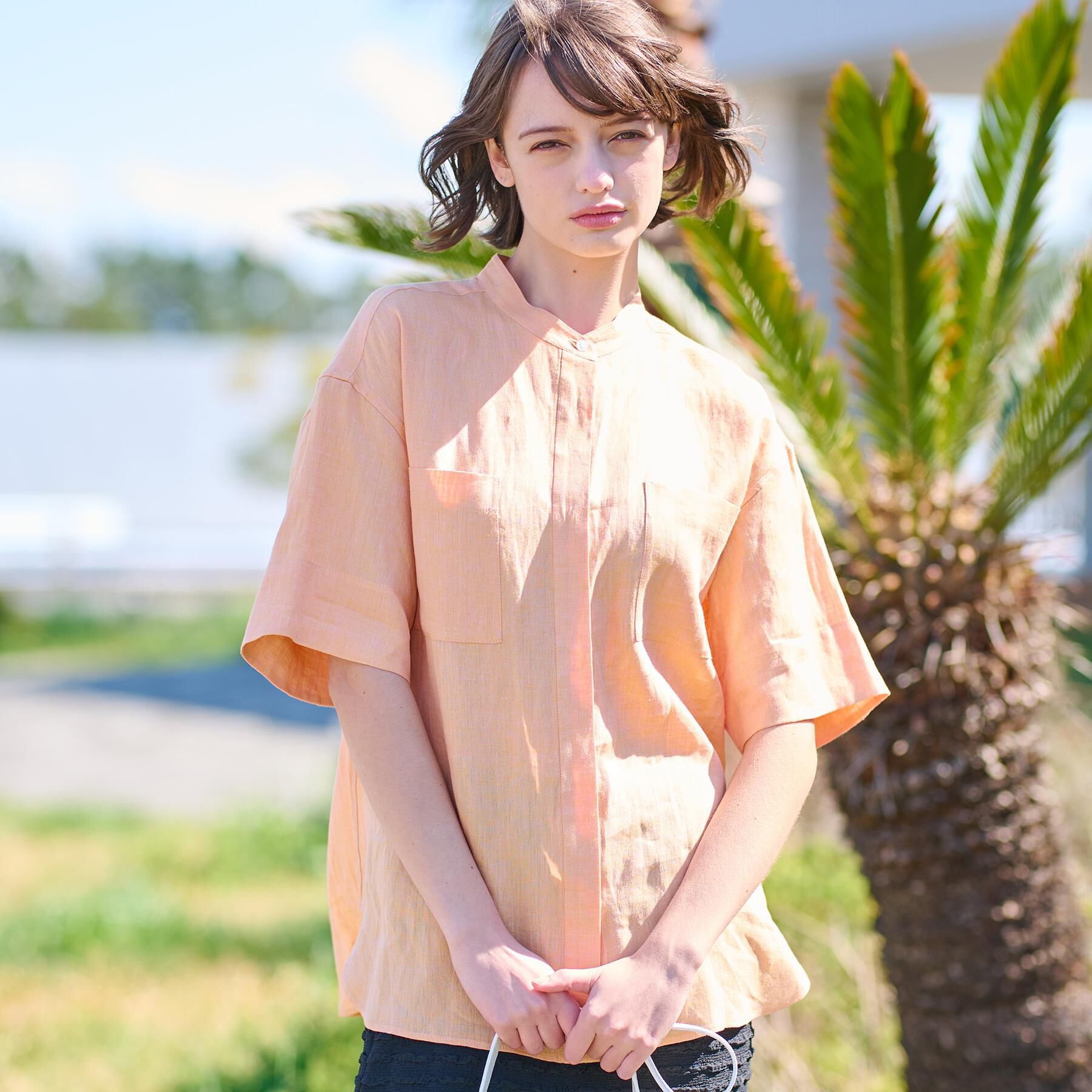 DRESSTERIOR「【リネン100％/洗える】フレンチリネンハーフスリーブシャツ」|シャツ・ブラウス|