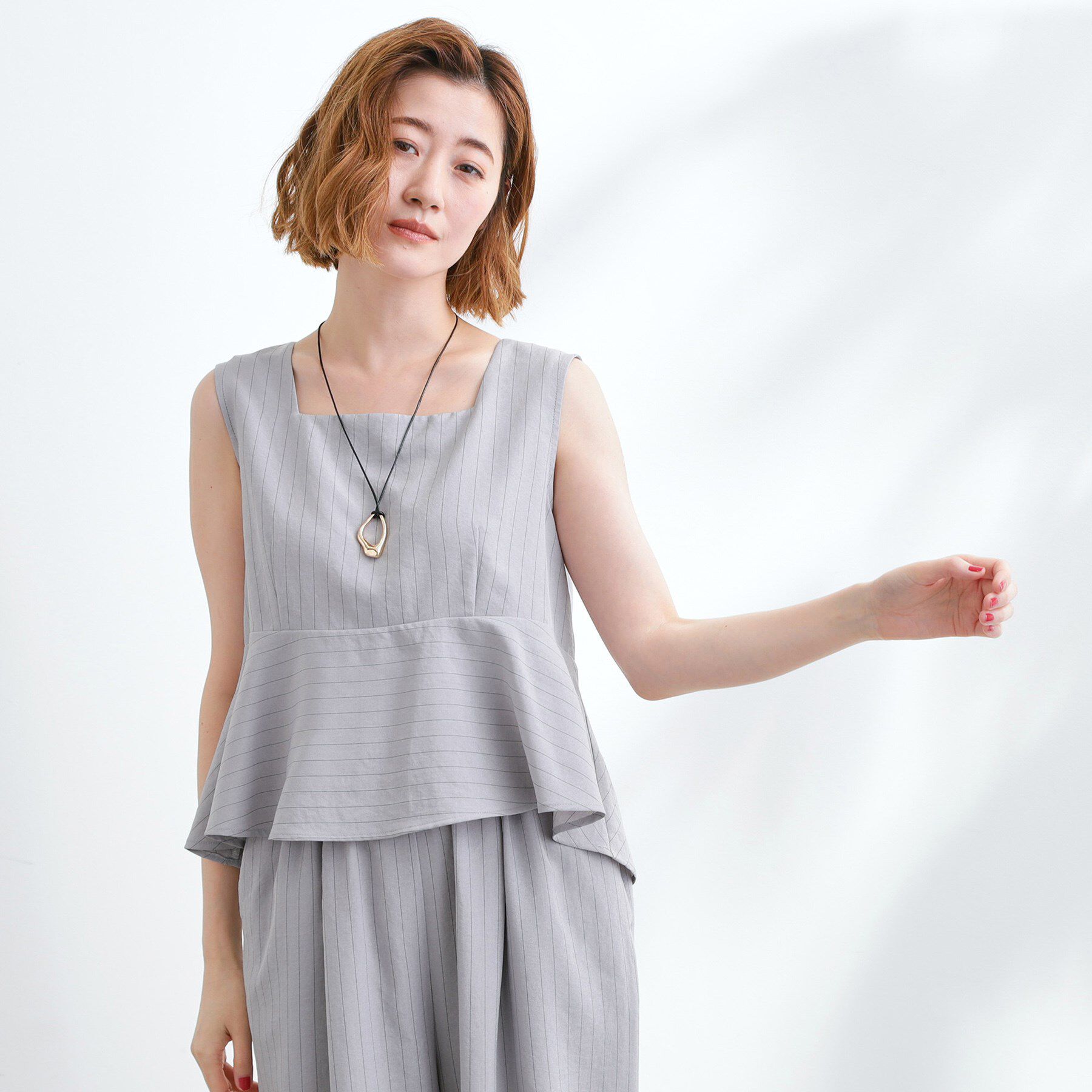 grove「1枚でお洒落見え ストライプドッキングサロペット」|オールインワン|