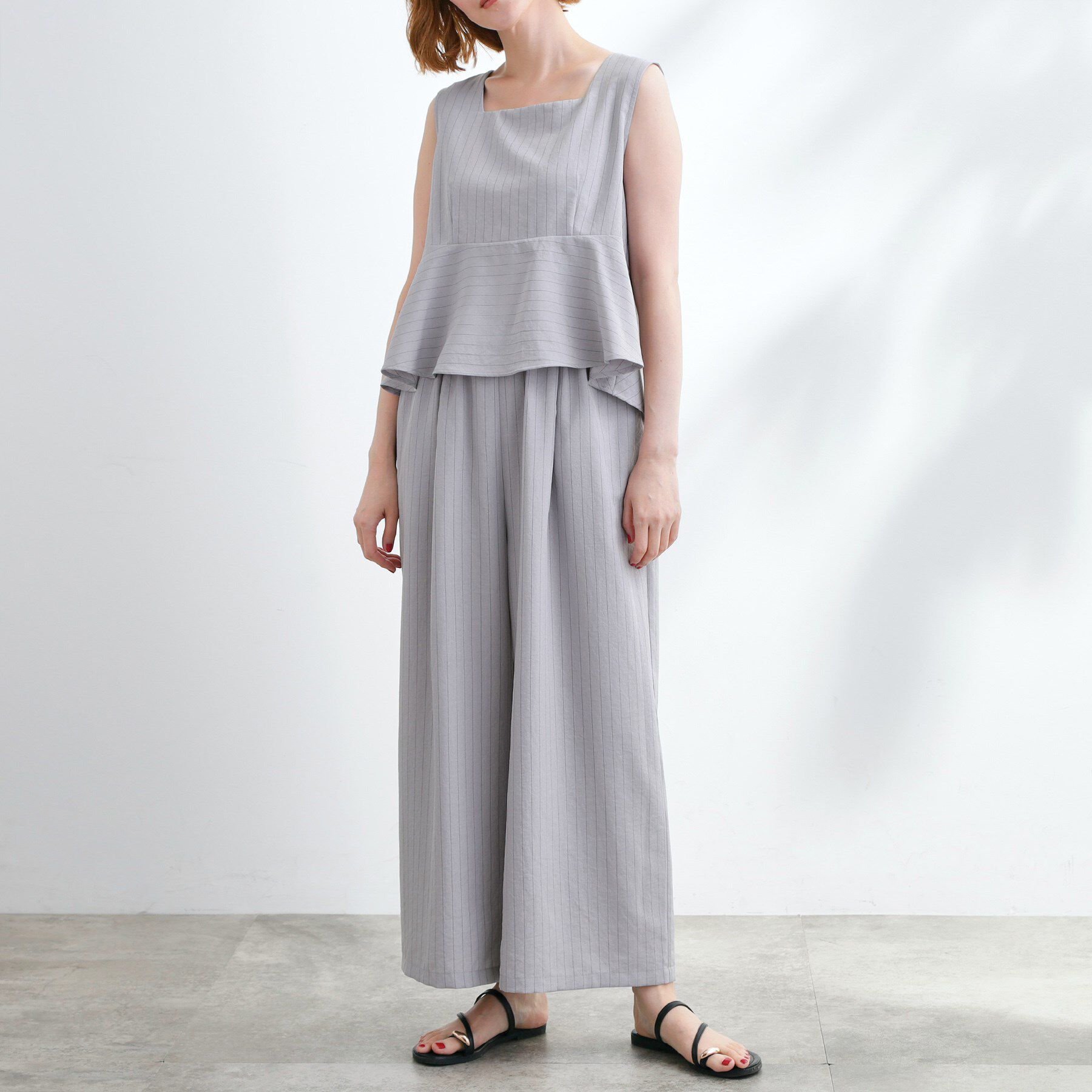 grove「1枚でお洒落見え ストライプドッキングサロペット」|オールインワン|