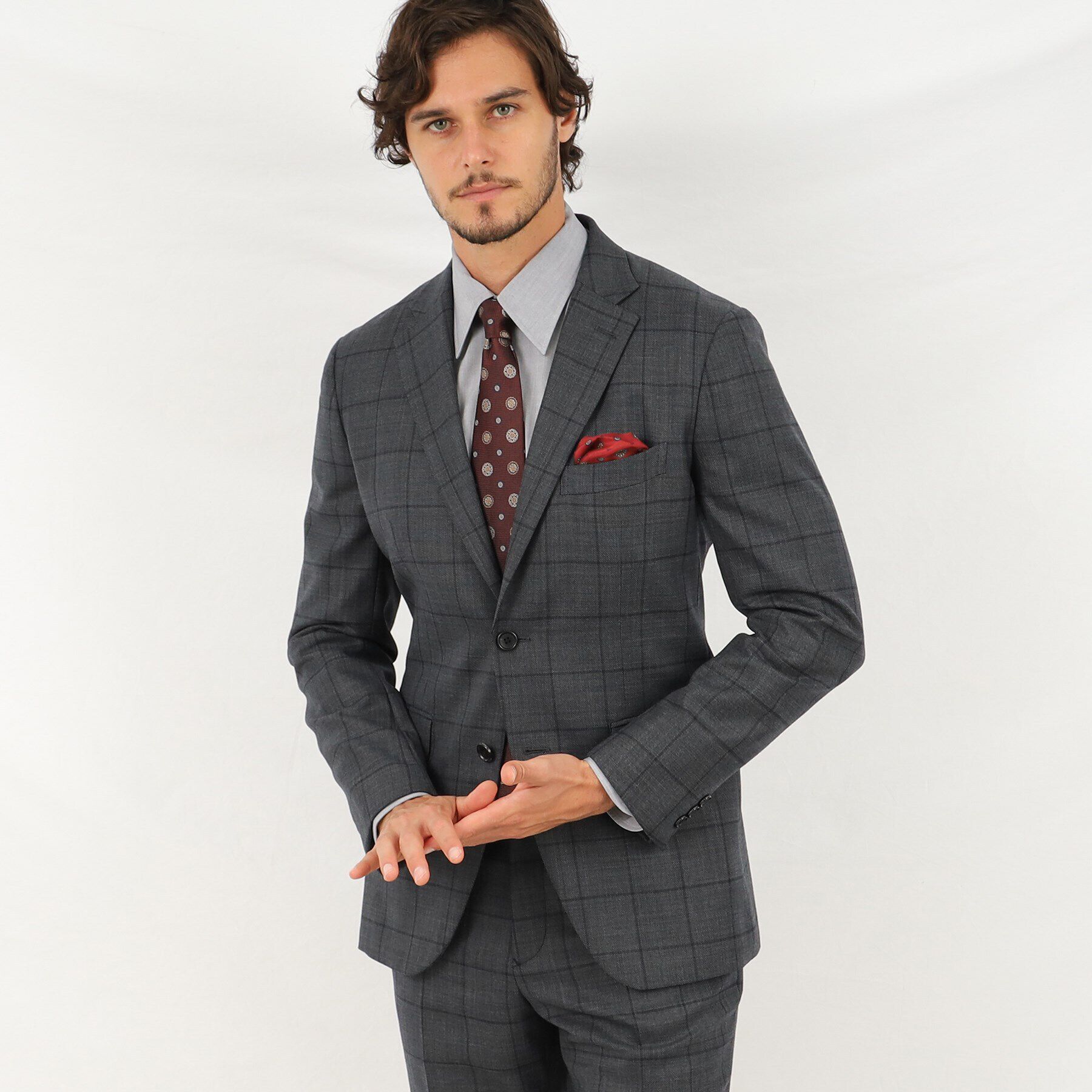 TAKEO KIKUCHI「シャイニー ウインドウペン ジャケット」|テーラードジャケット|ﾁｬｺｰﾙｸﾞﾚｰ(214)