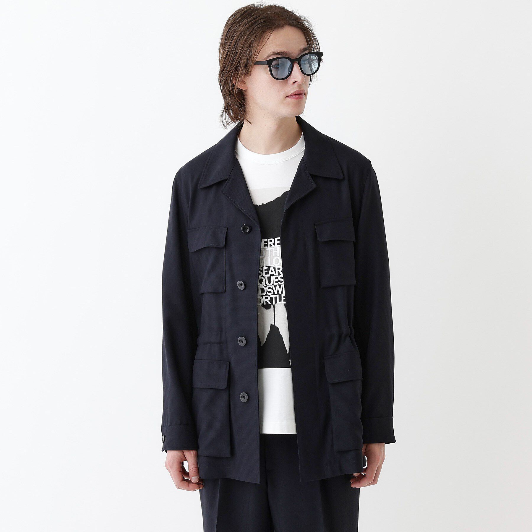 TAKEO KIKUCHI「【THE FLAGSHIP】ポリエステルウール メッシュ サファリジャケット」|ブルゾン・スタジャン|ネイビー(094)