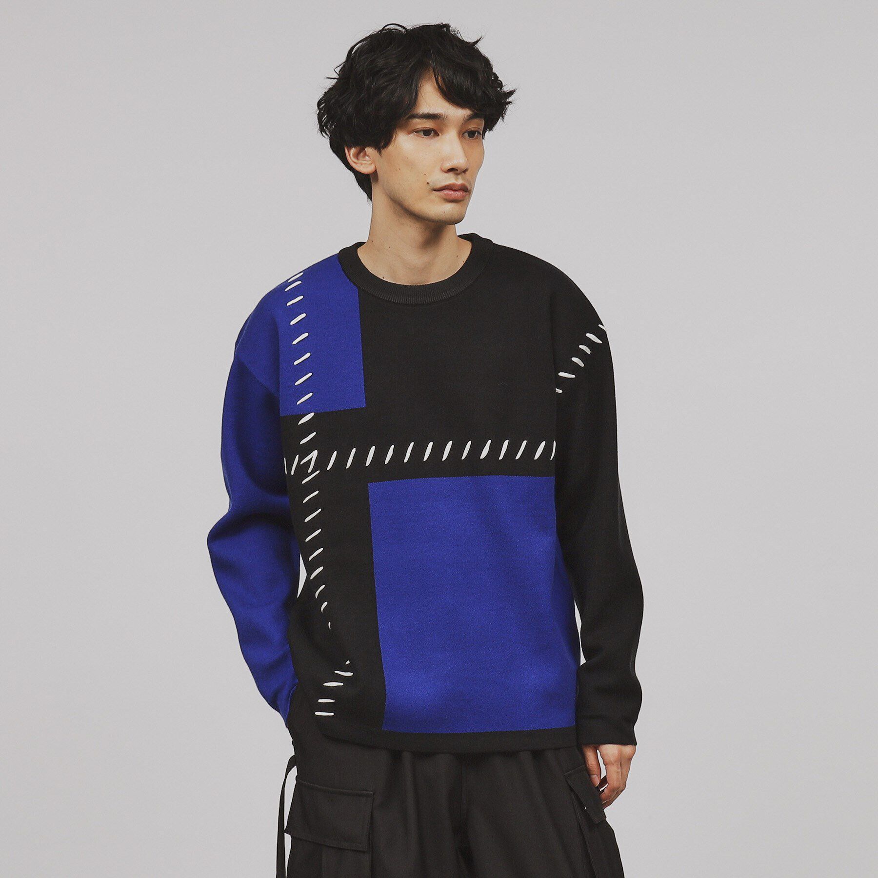 tk.TAKEO KIKUCHI「【もちもちニット】ブロックステッチ」|ニット・セーター|ブラック(519)