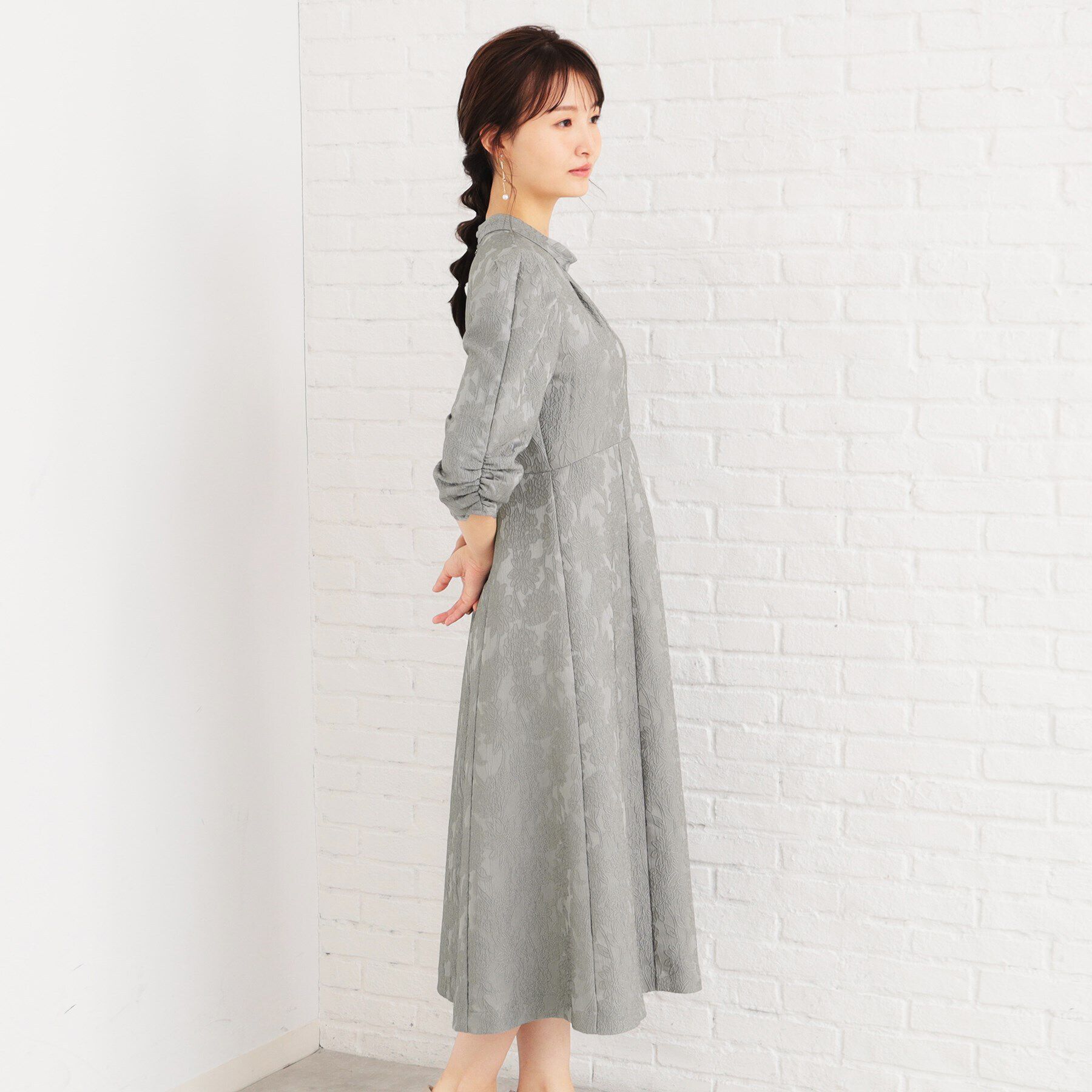 index「ハイネックジャカードフレアワンピース【洗濯機洗い可】」|ワンピース|