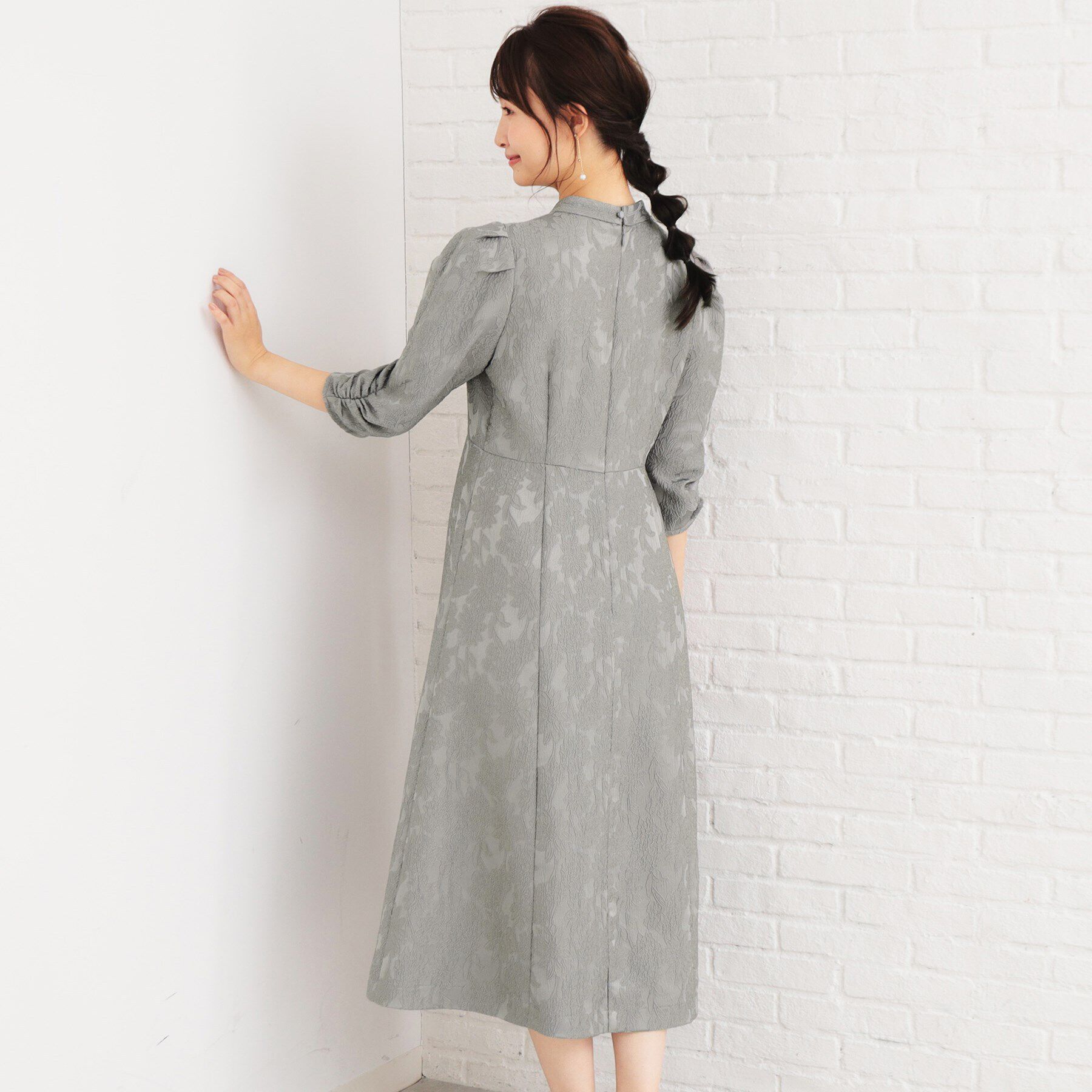 index「ハイネックジャカードフレアワンピース【洗濯機洗い可】」|ワンピース|