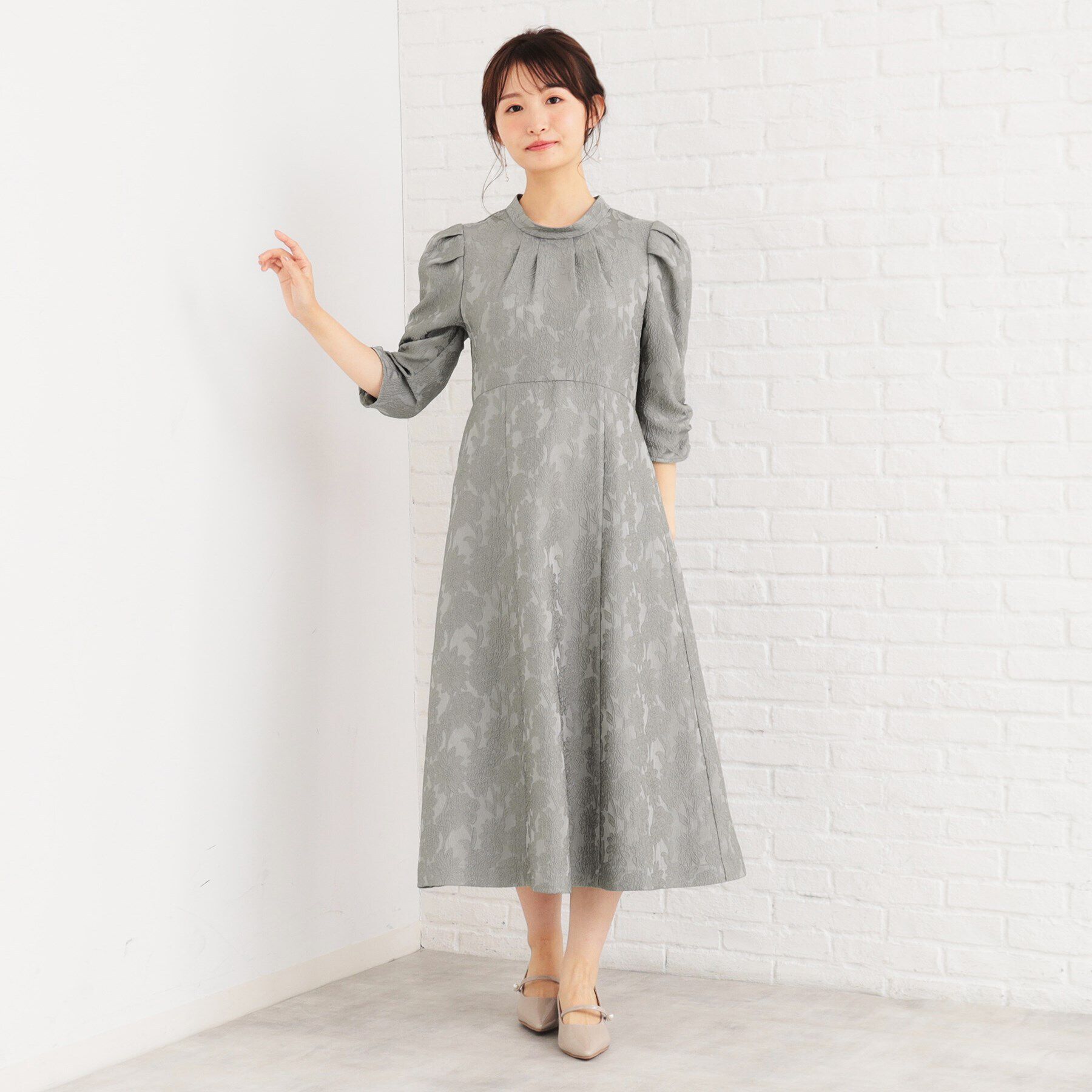 index「ハイネックジャカードフレアワンピース【洗濯機洗い可】」|ワンピース|
