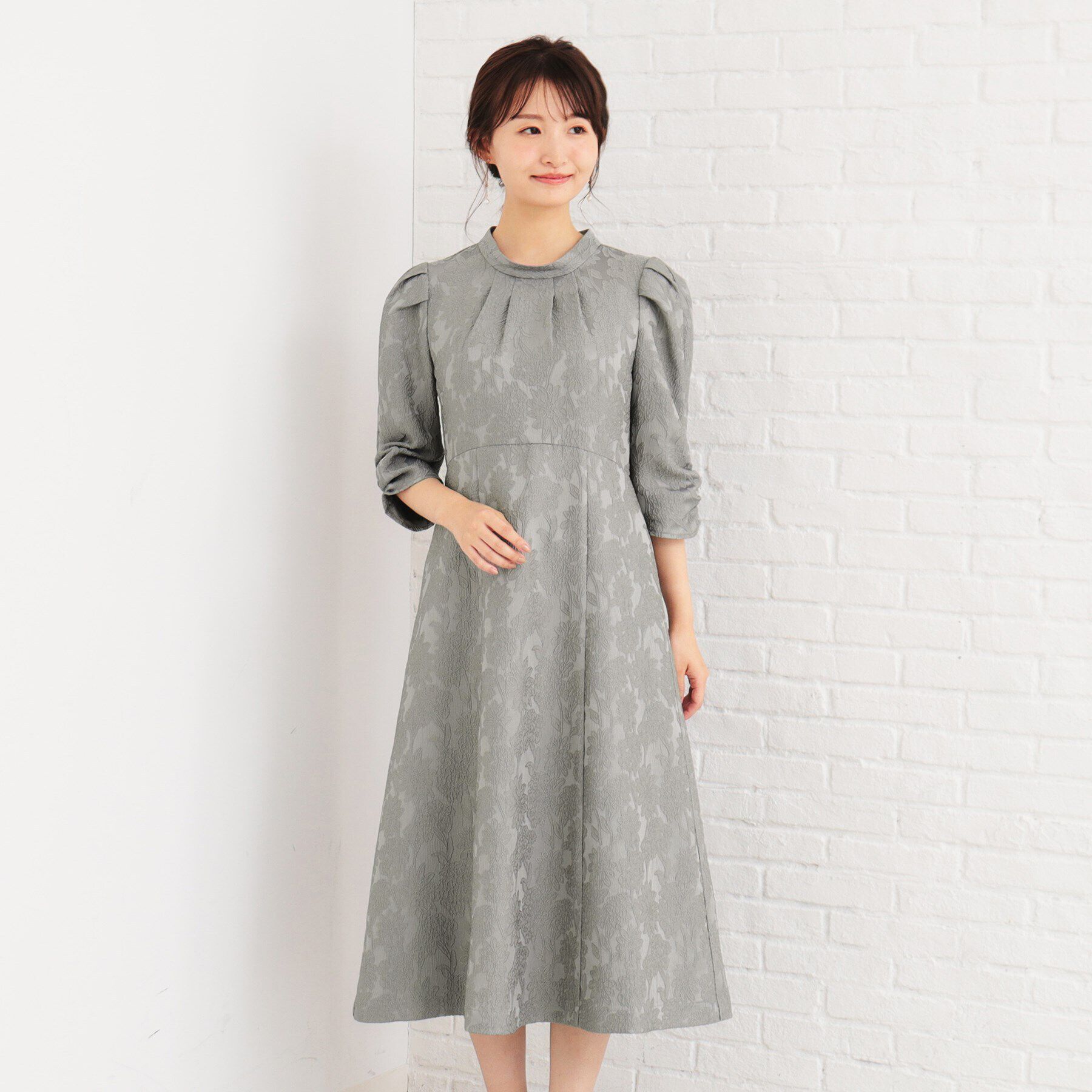 index「ハイネックジャカードフレアワンピース【洗濯機洗い可】」|ワンピース|